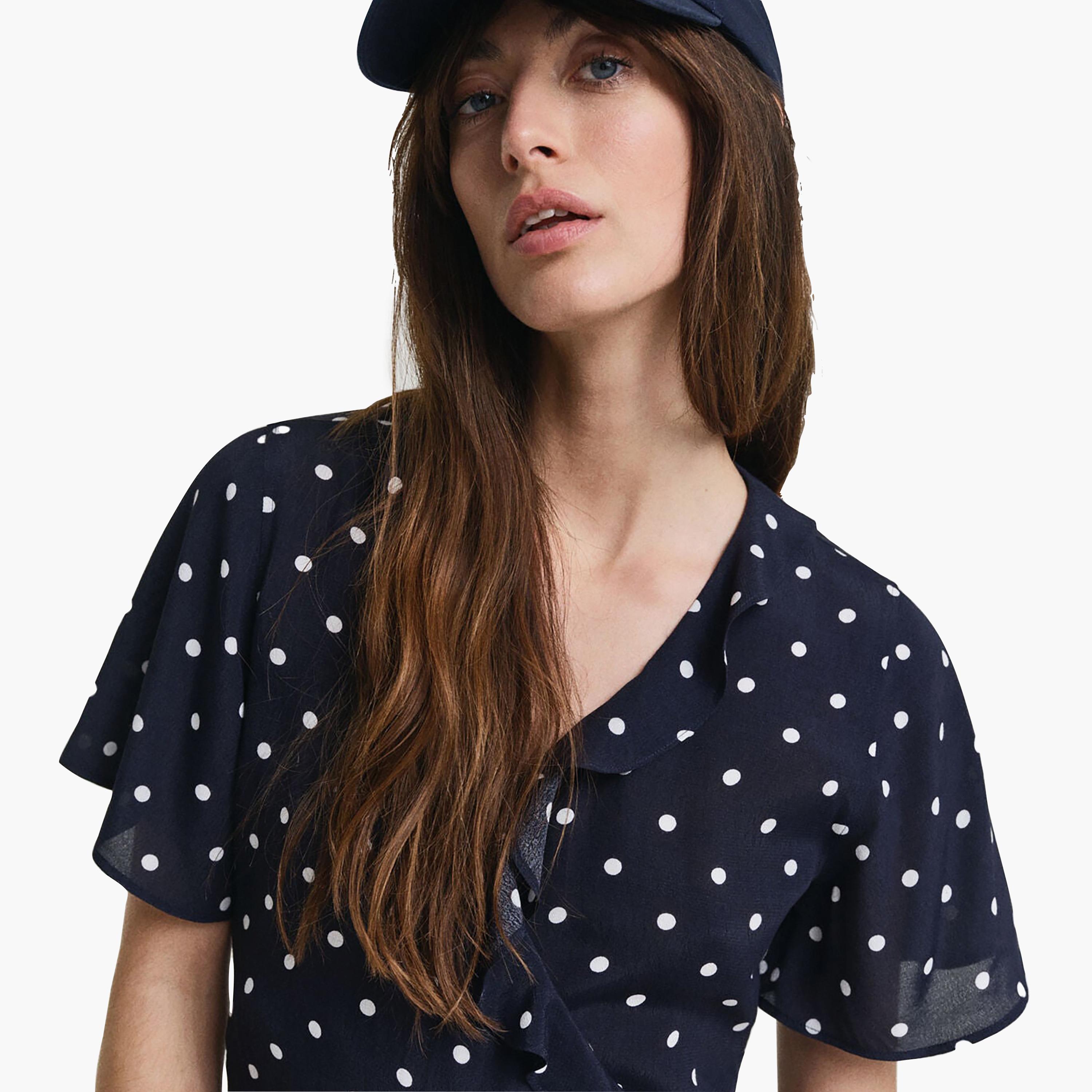 Gant Blue Polka Dot Women's Knee Frill Dress-women-clothing-dresses-image-3