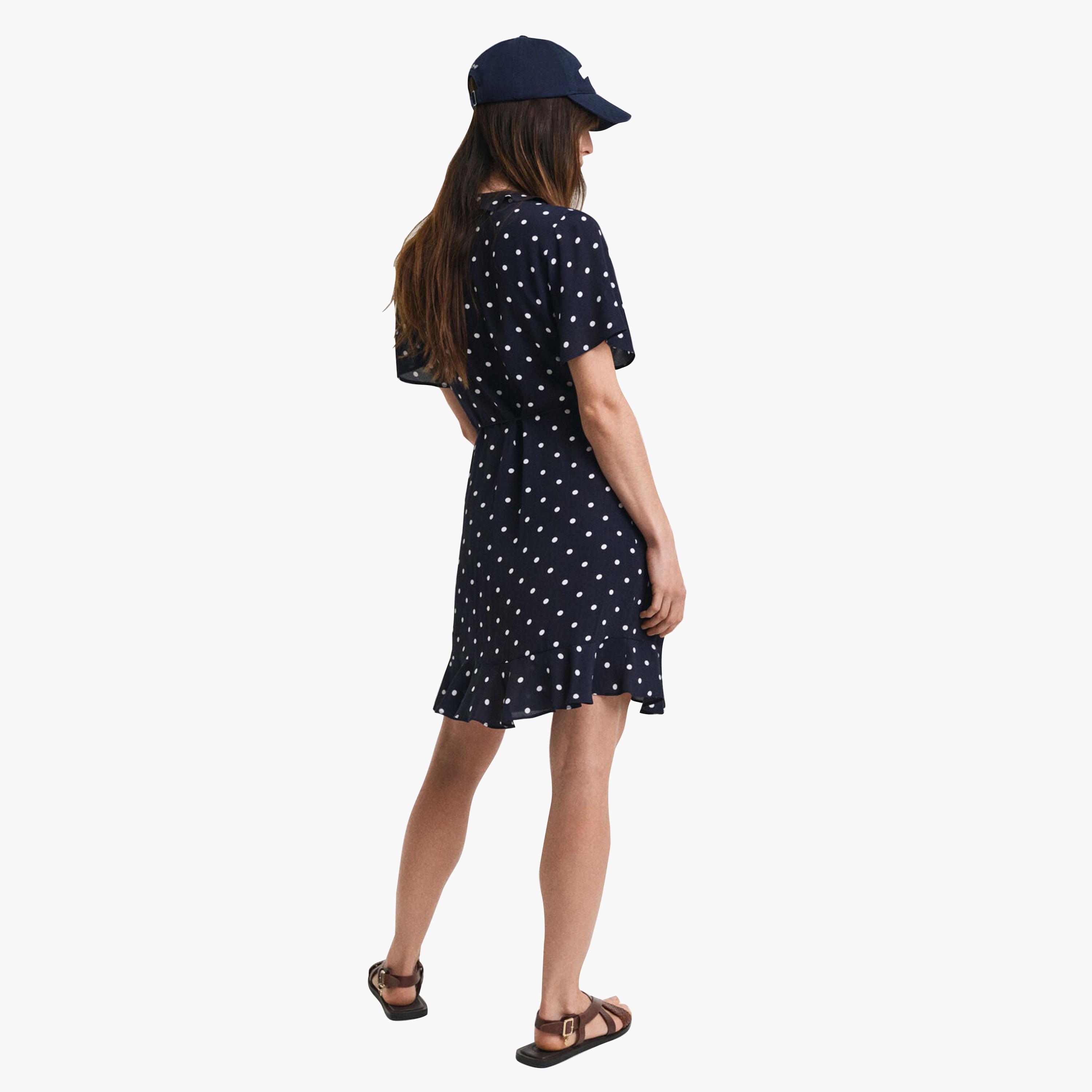 فستان حريمي بقصة كشكشة عند الركبة ومنقّط بالبولكا الأزرق من جانت-women-clothing-dresses-image-4
