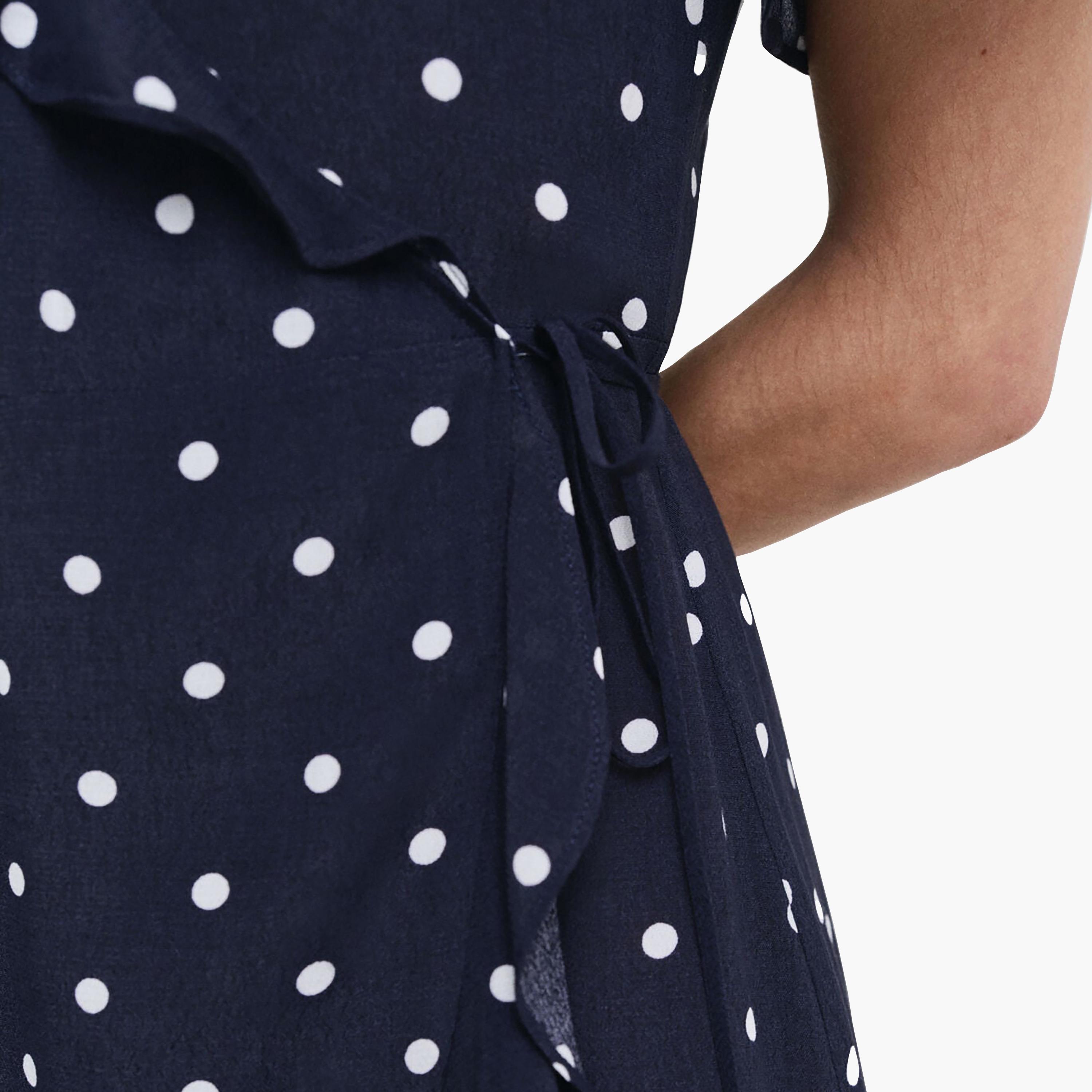 Gant Blue Polka Dot Women's Knee Frill Dress-women-clothing-dresses-image-5