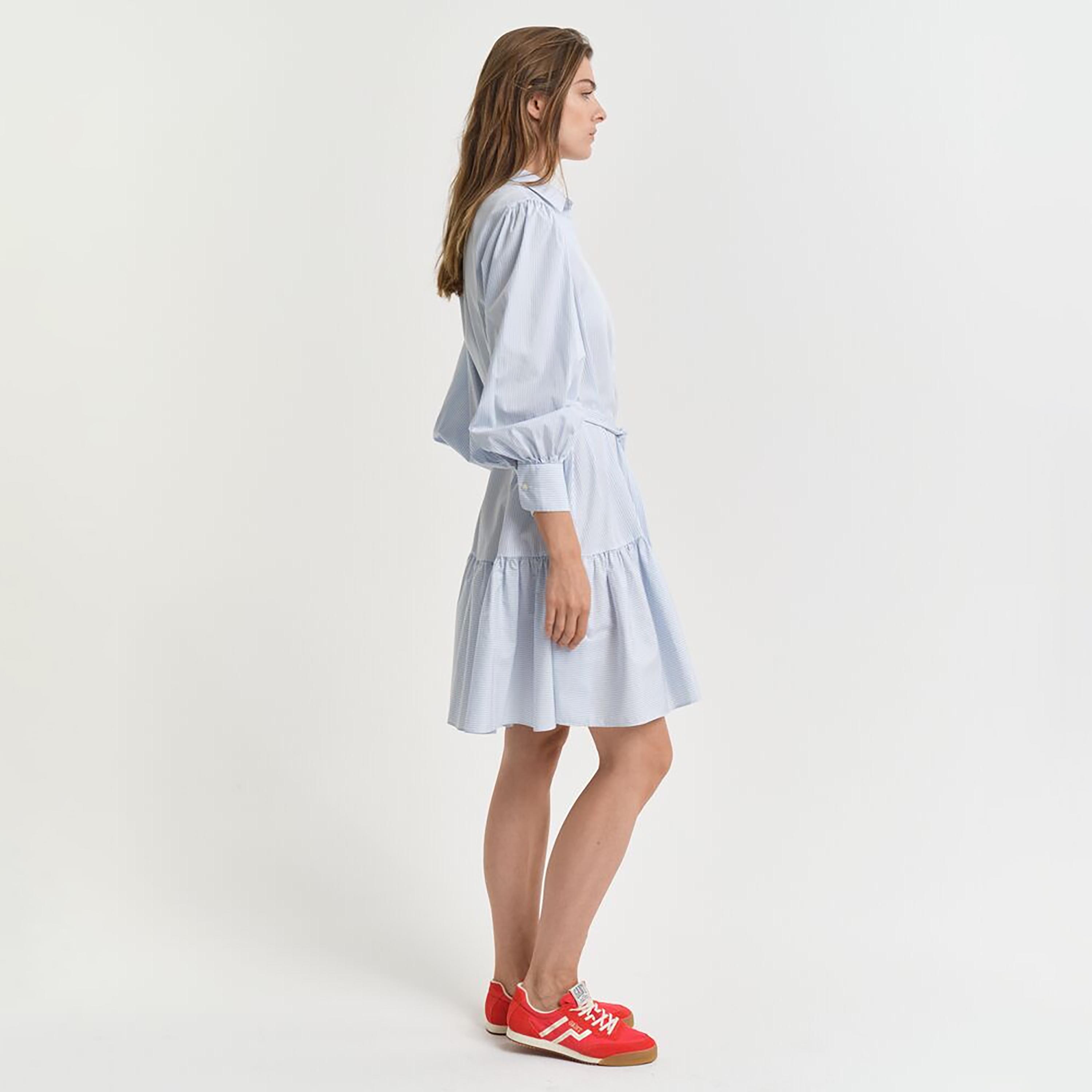 Gant Blue Striped Cotton Shirt Collar Women's Tiered Midi Dress-women-clothing-dresses-image-3