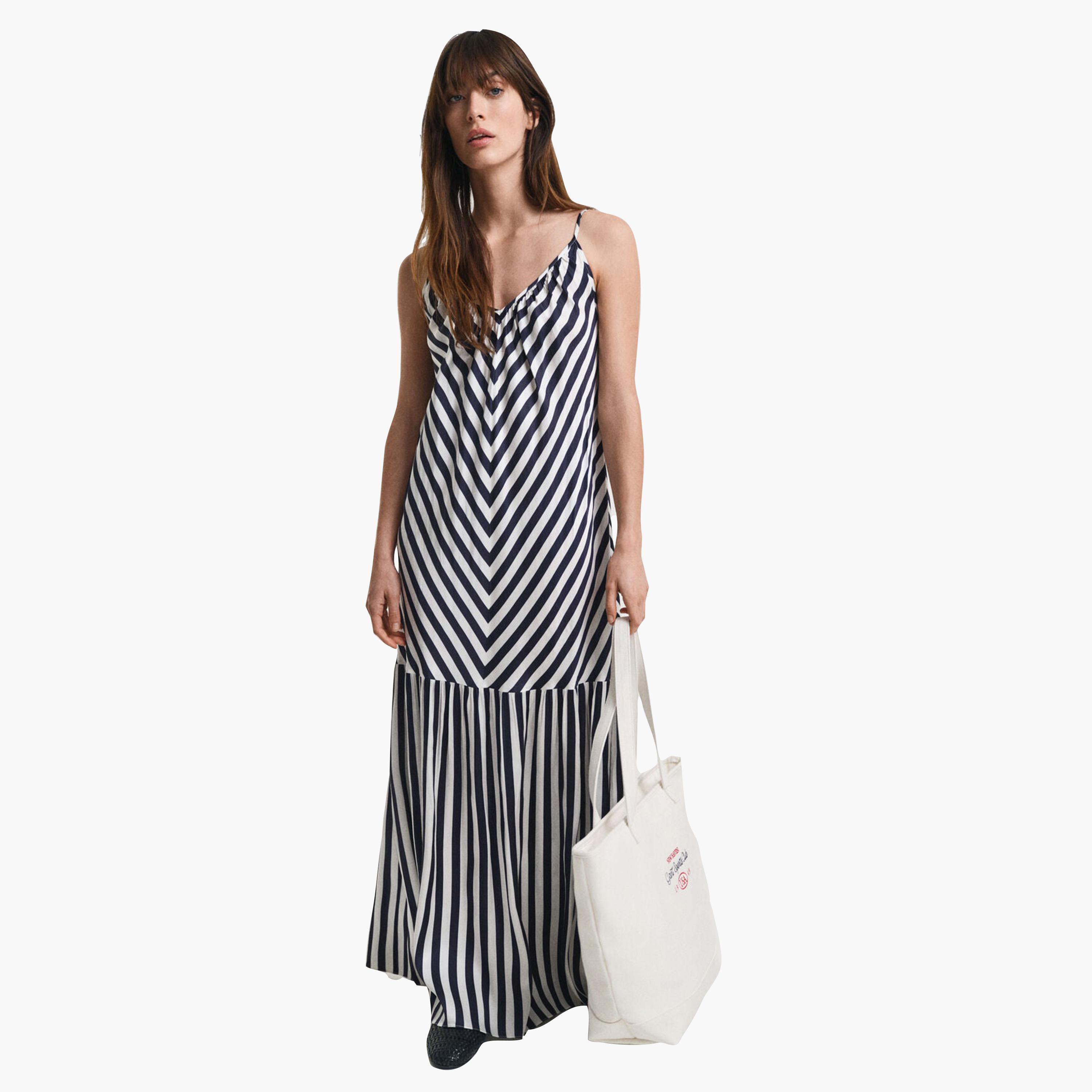 فستان ماكسي طبقات حريمي بحمالات كتف مخططة باللون الأزرق من جانت-women-clothing-dresses-image-1