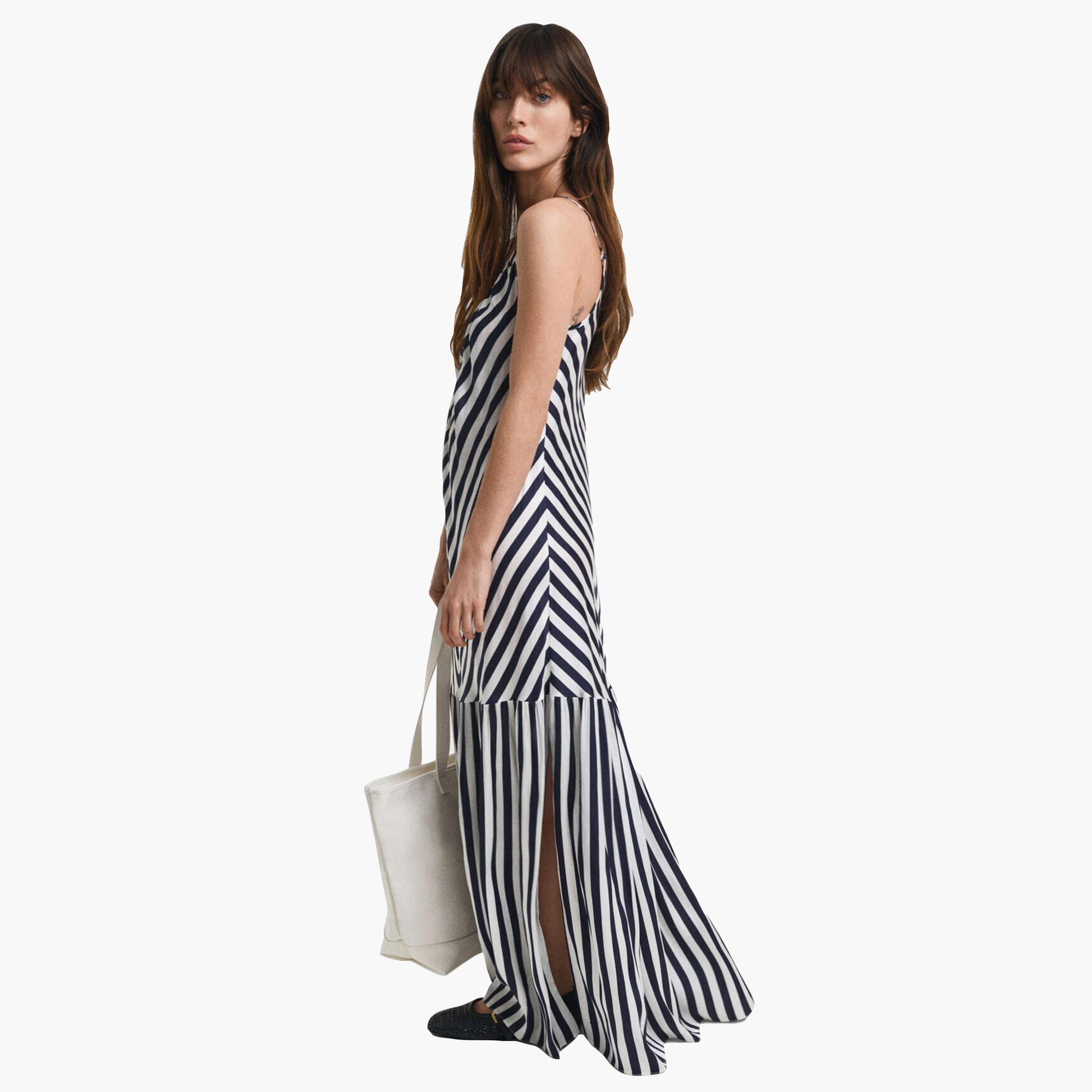 Gant Blue Striped Shoulder Straps Women's Maxi Tiered Dress-women-clothing-dresses-image-2