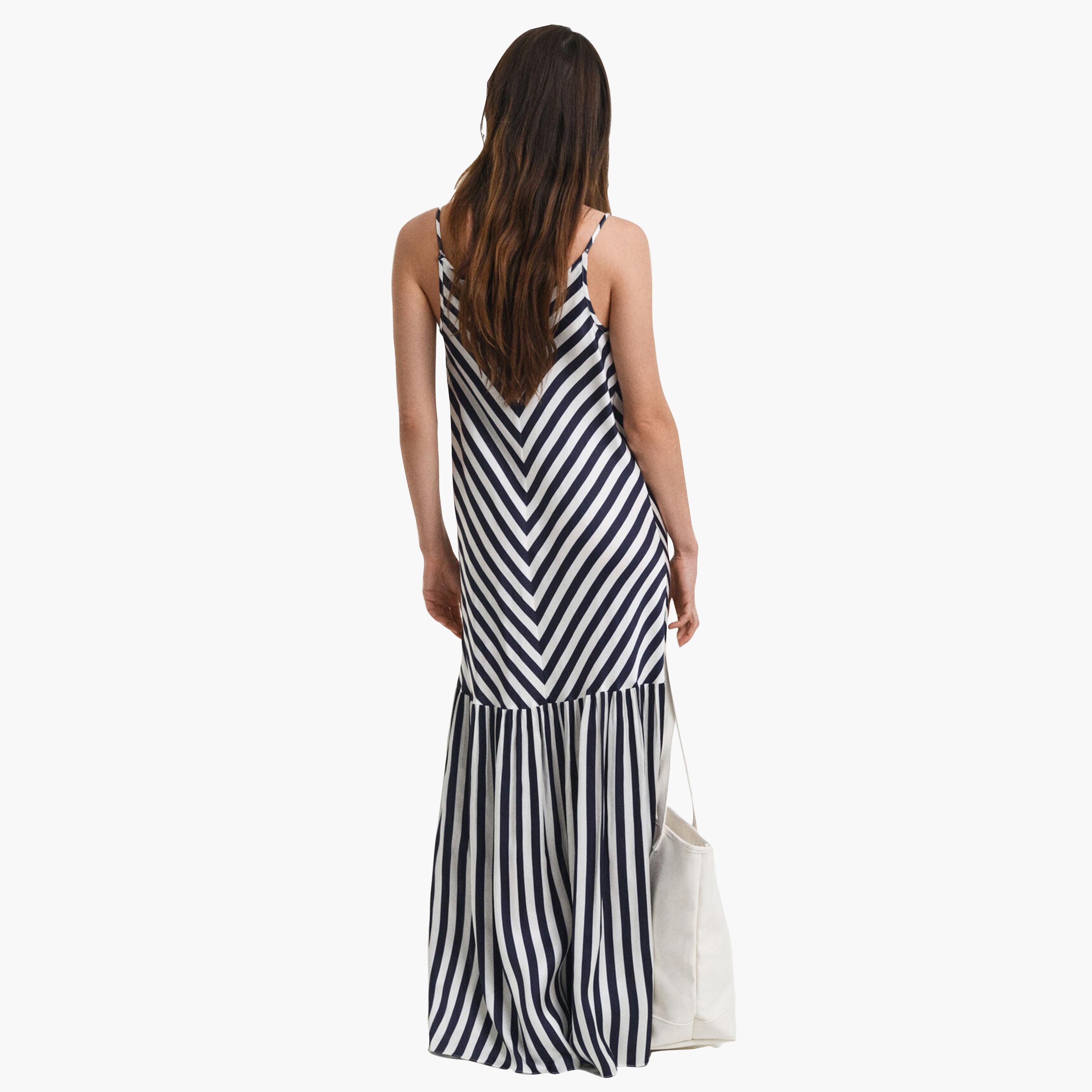 Gant Blue Striped Shoulder Straps Women's Maxi Tiered Dress-women-clothing-dresses-image-4