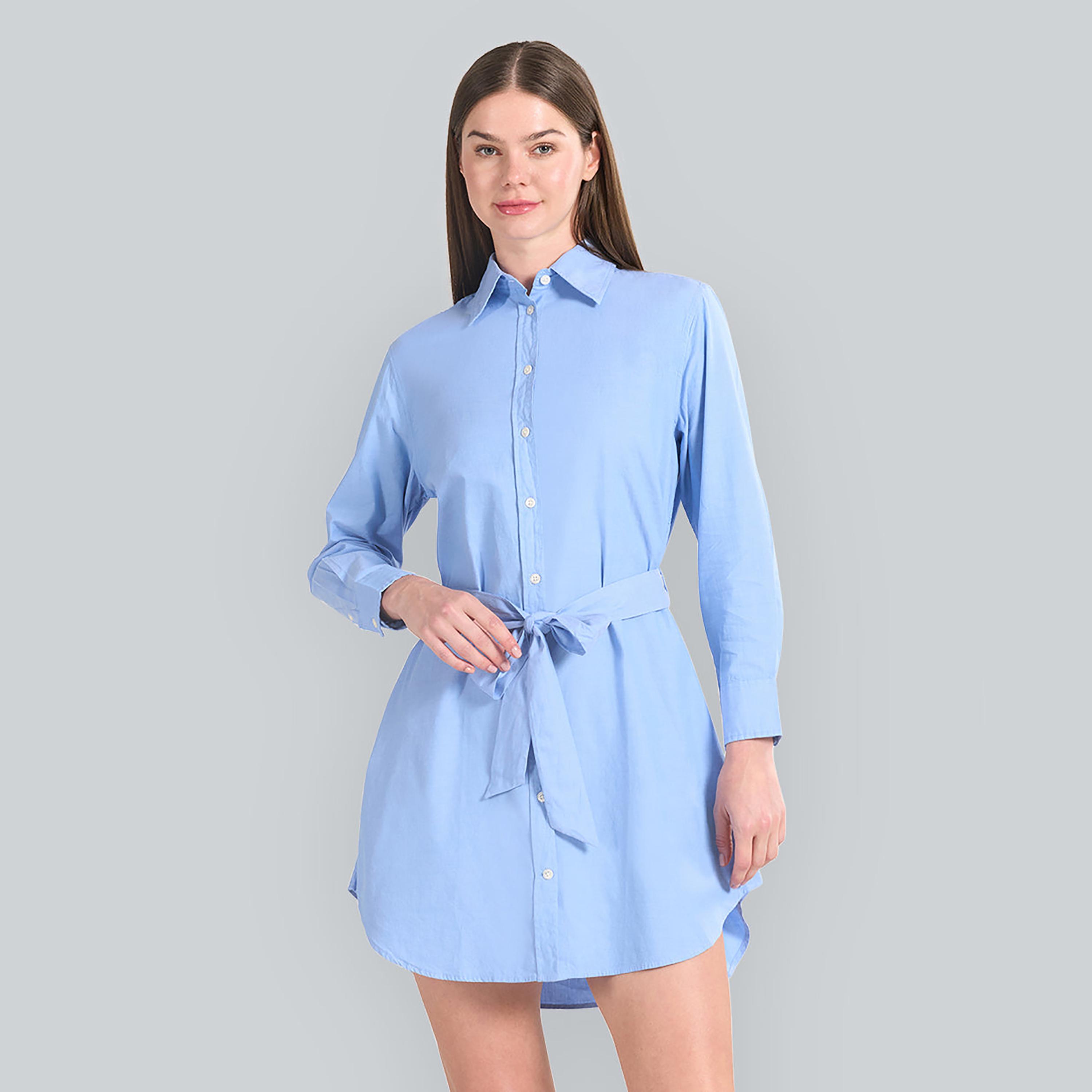 Gant Blue Cotton Point Collar Women's Mini Oxford Shirt Dress-women-clothing-dresses-image-1