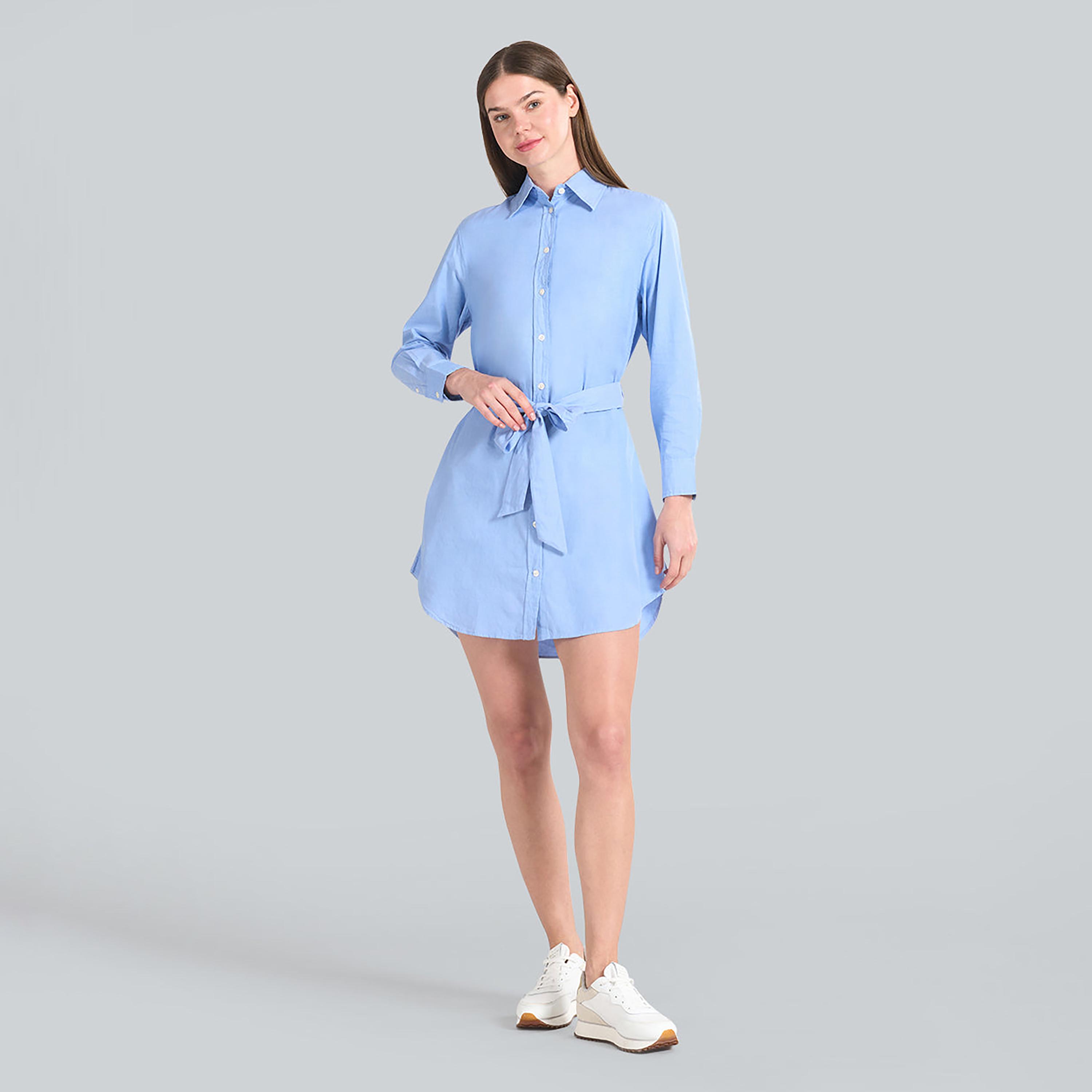 Gant Blue Cotton Point Collar Women's Mini Oxford Shirt Dress-women-clothing-dresses-image-2