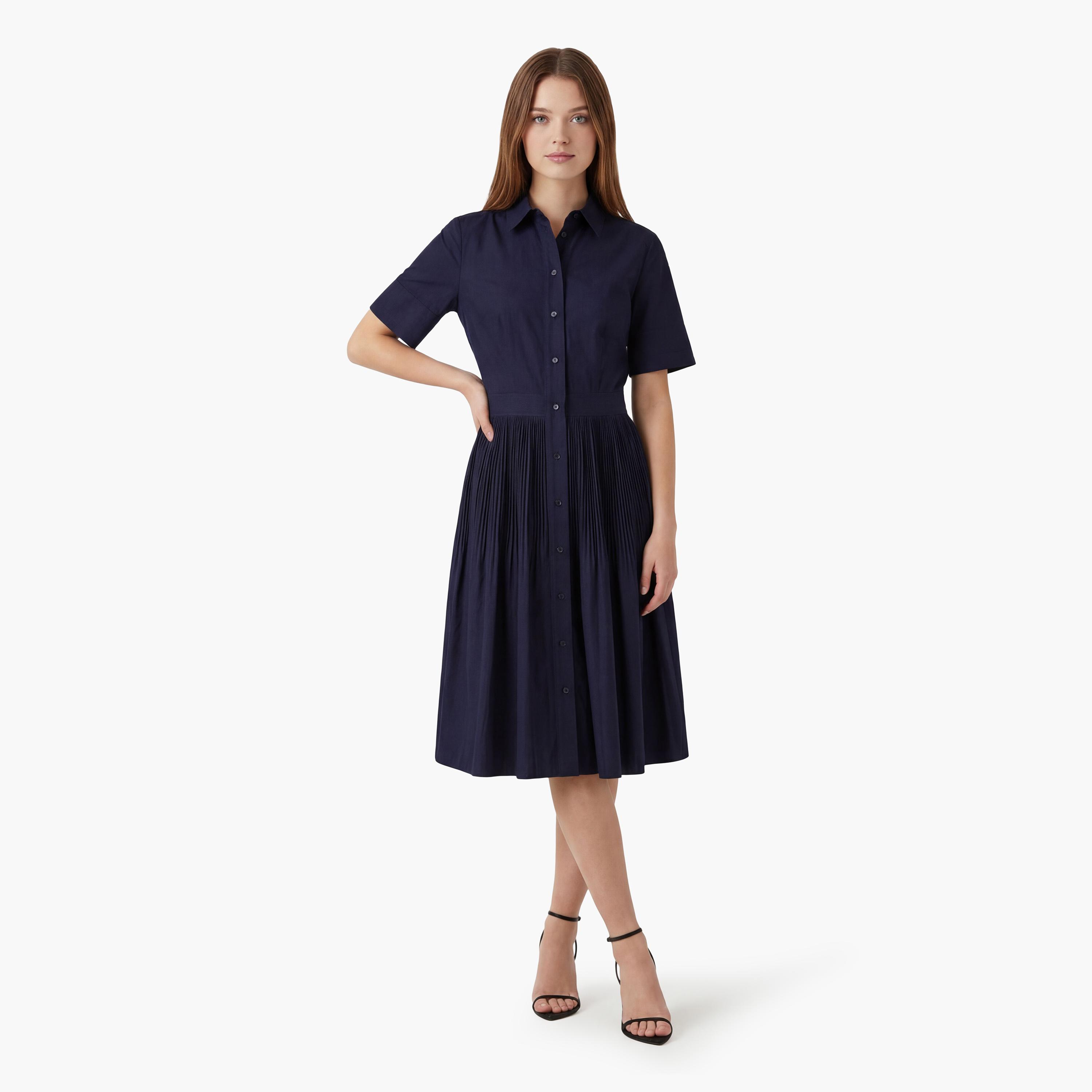 فستان قميص "ميدي" نسائي قطن بياقة وكسرات من جانت-women-clothing-dresses-image-6