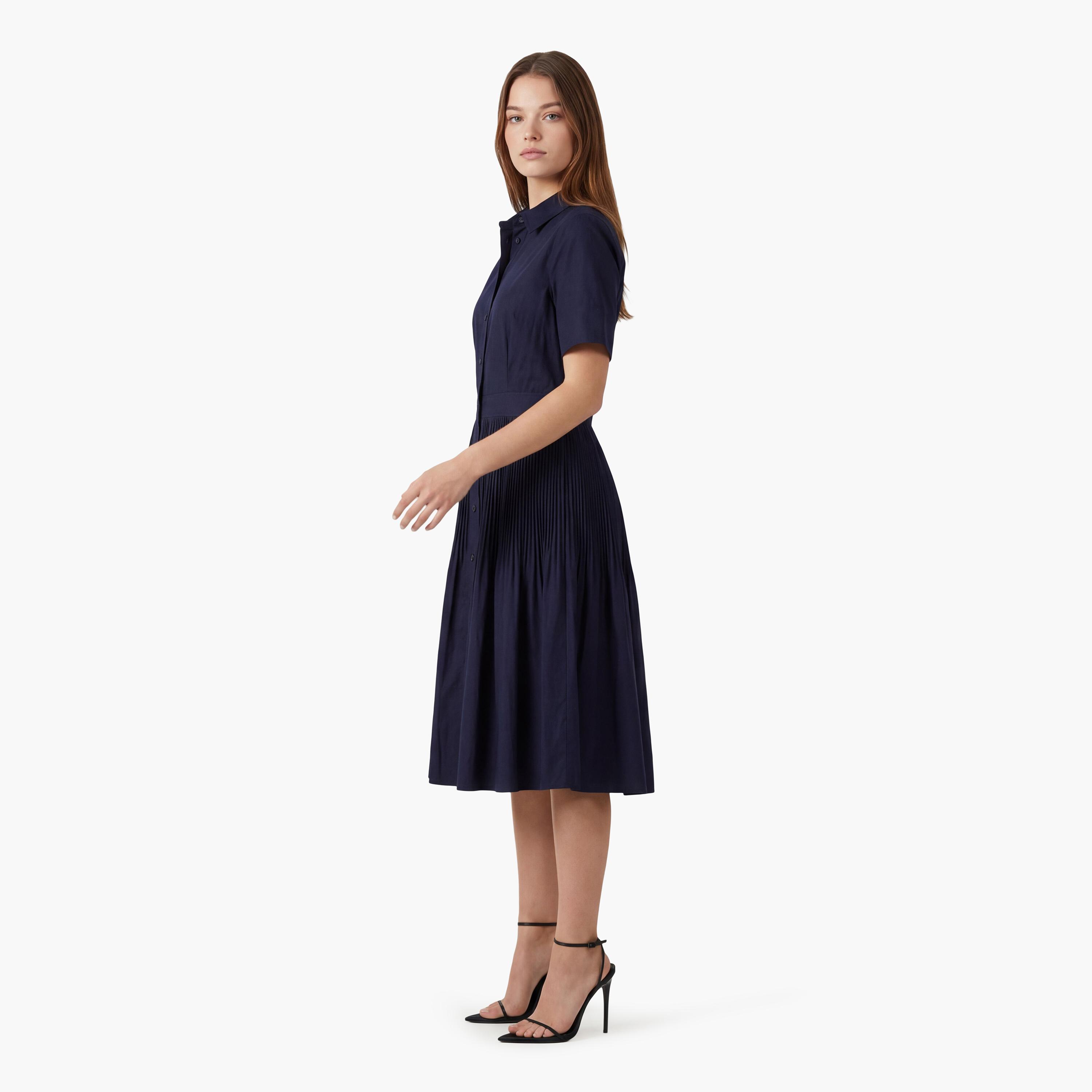 فستان قميص "ميدي" نسائي قطن بياقة وكسرات من جانت-women-clothing-dresses-image-7