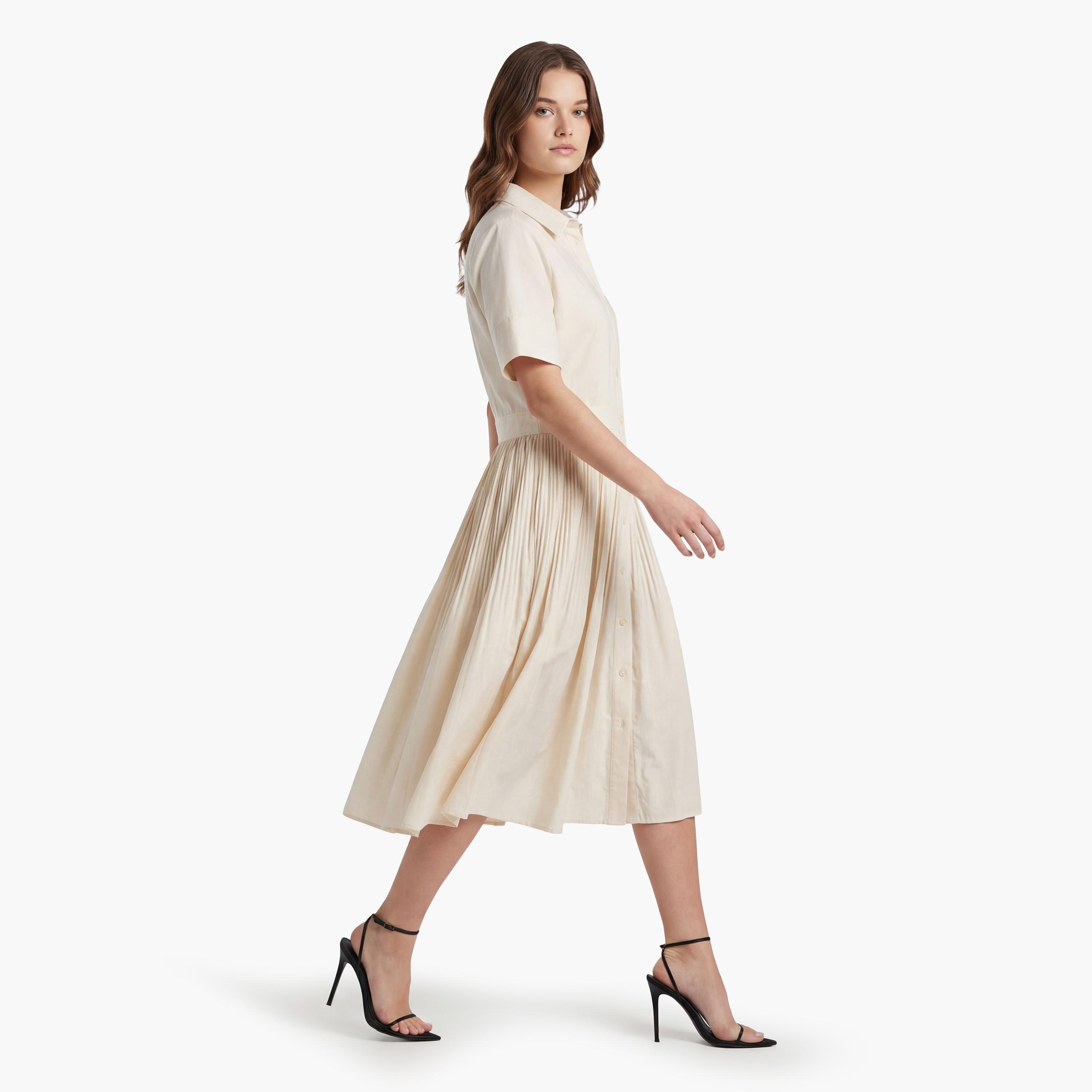 فستان قميص "ميدي" نسائي قطن بياقة وكسرات من جانت-women-clothing-dresses-image-2