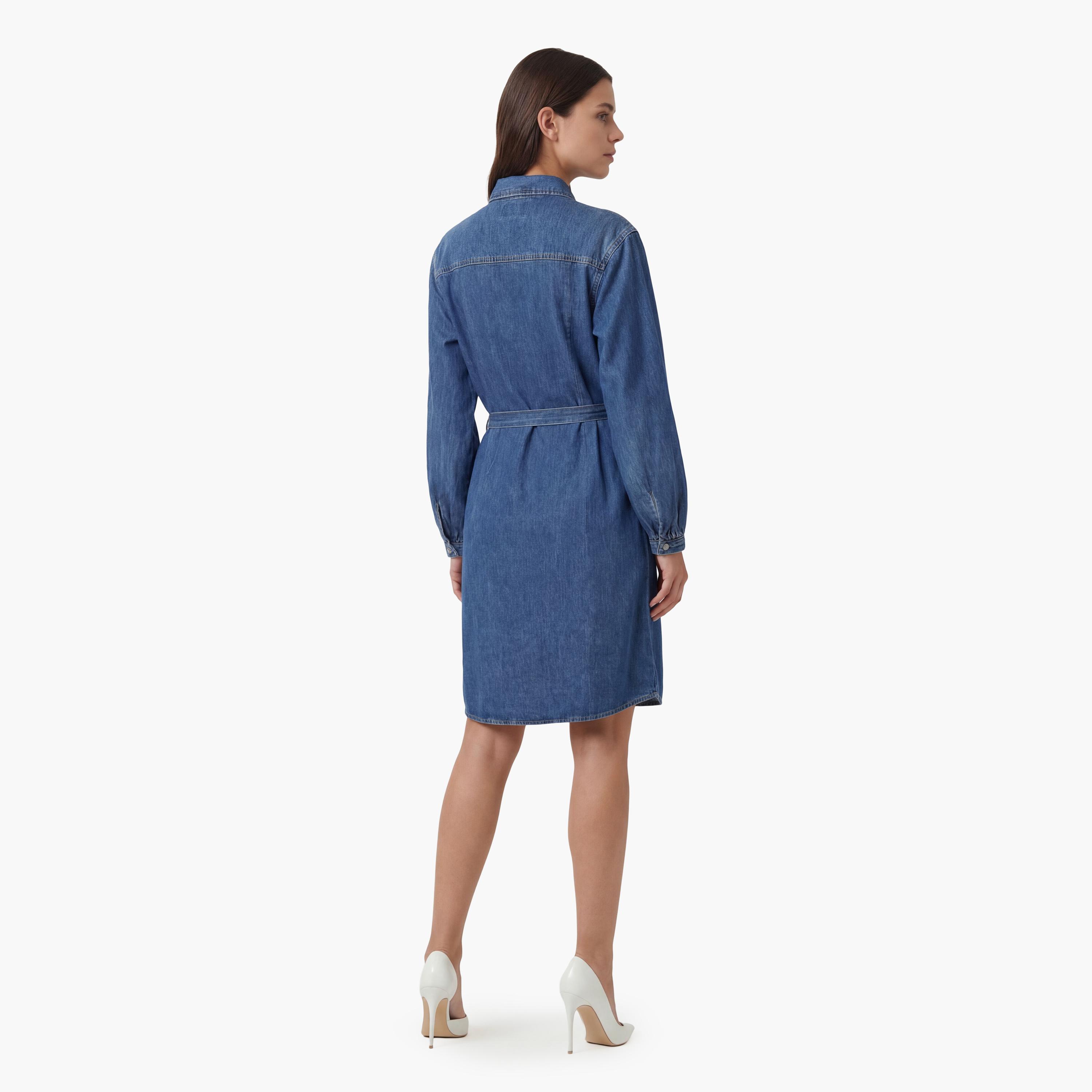 فستان قميص "ميدي" نسائي قطن بياقة ومظهر باهت - أزرق من جانت-women-clothing-dresses-image-3