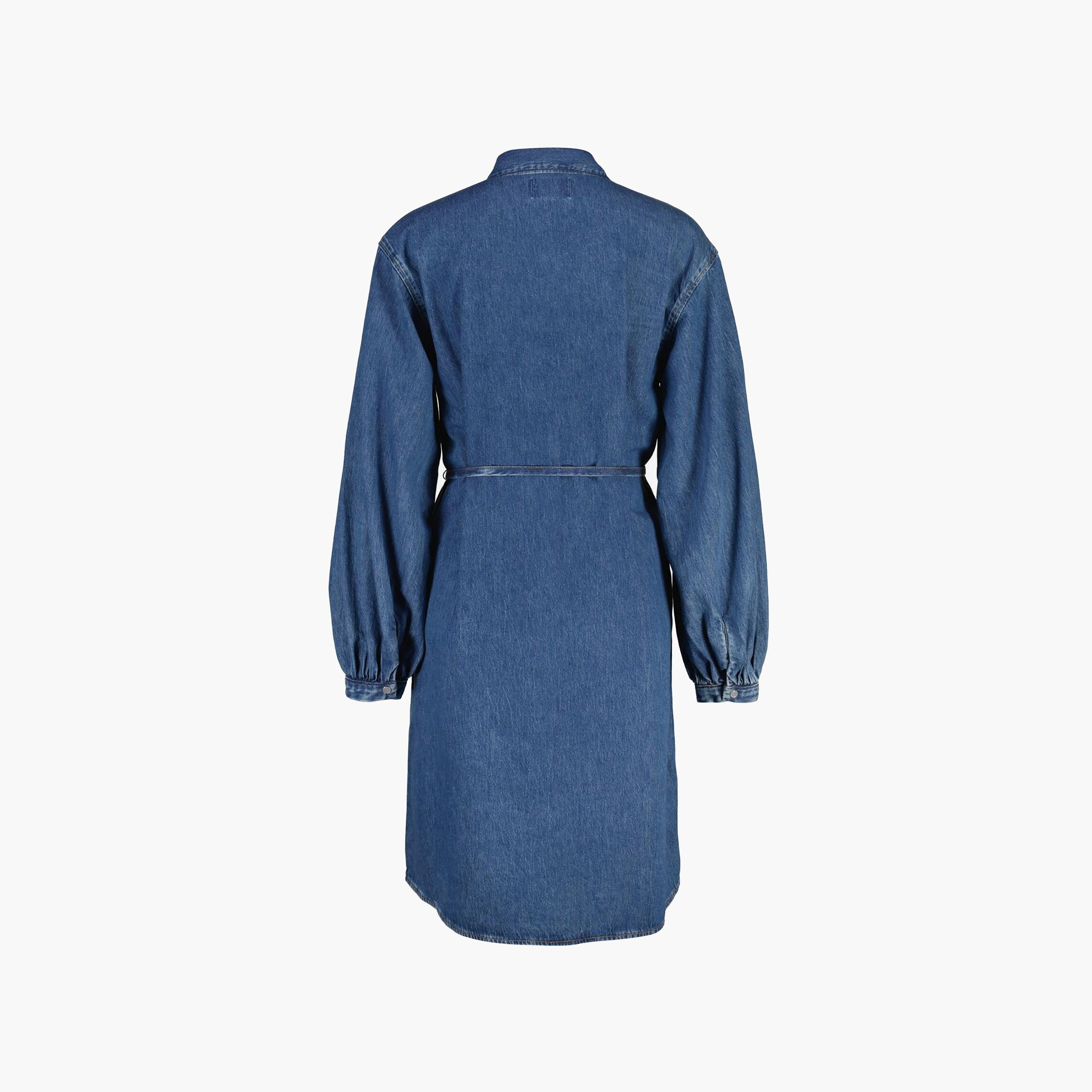 فستان قميص "ميدي" نسائي قطن بياقة ومظهر باهت - أزرق من جانت-women-clothing-dresses-image-5