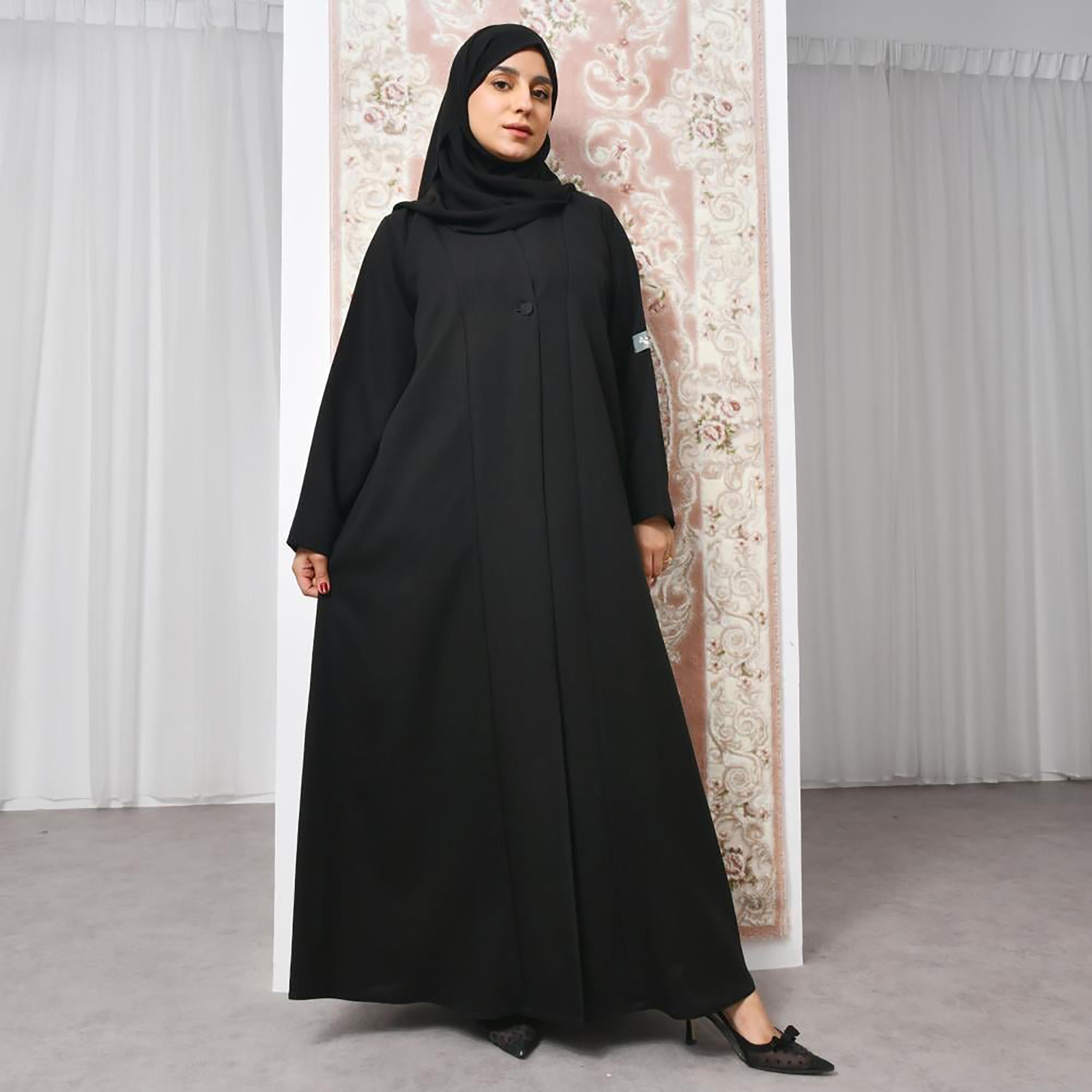 Lamha Black Crepe Women's Abaya with Hijab-women-arabicclothing-abayas-image-1