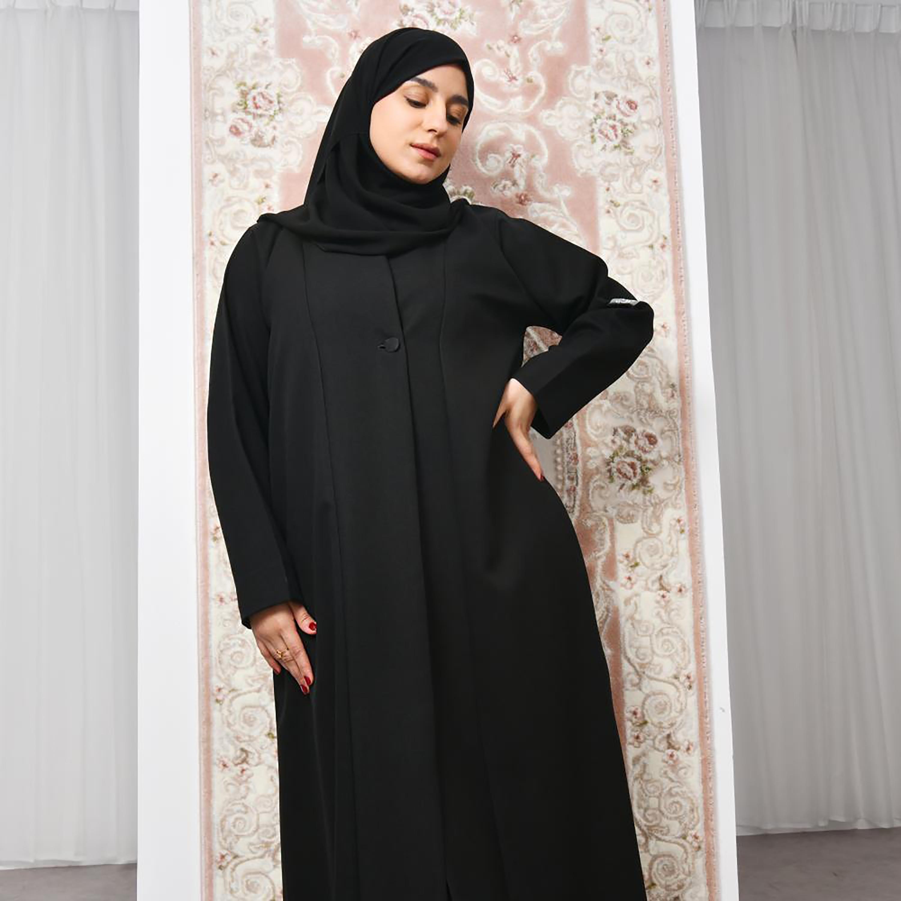 Lamha Black Crepe Women's Abaya with Hijab-women-arabicclothing-abayas-image-2