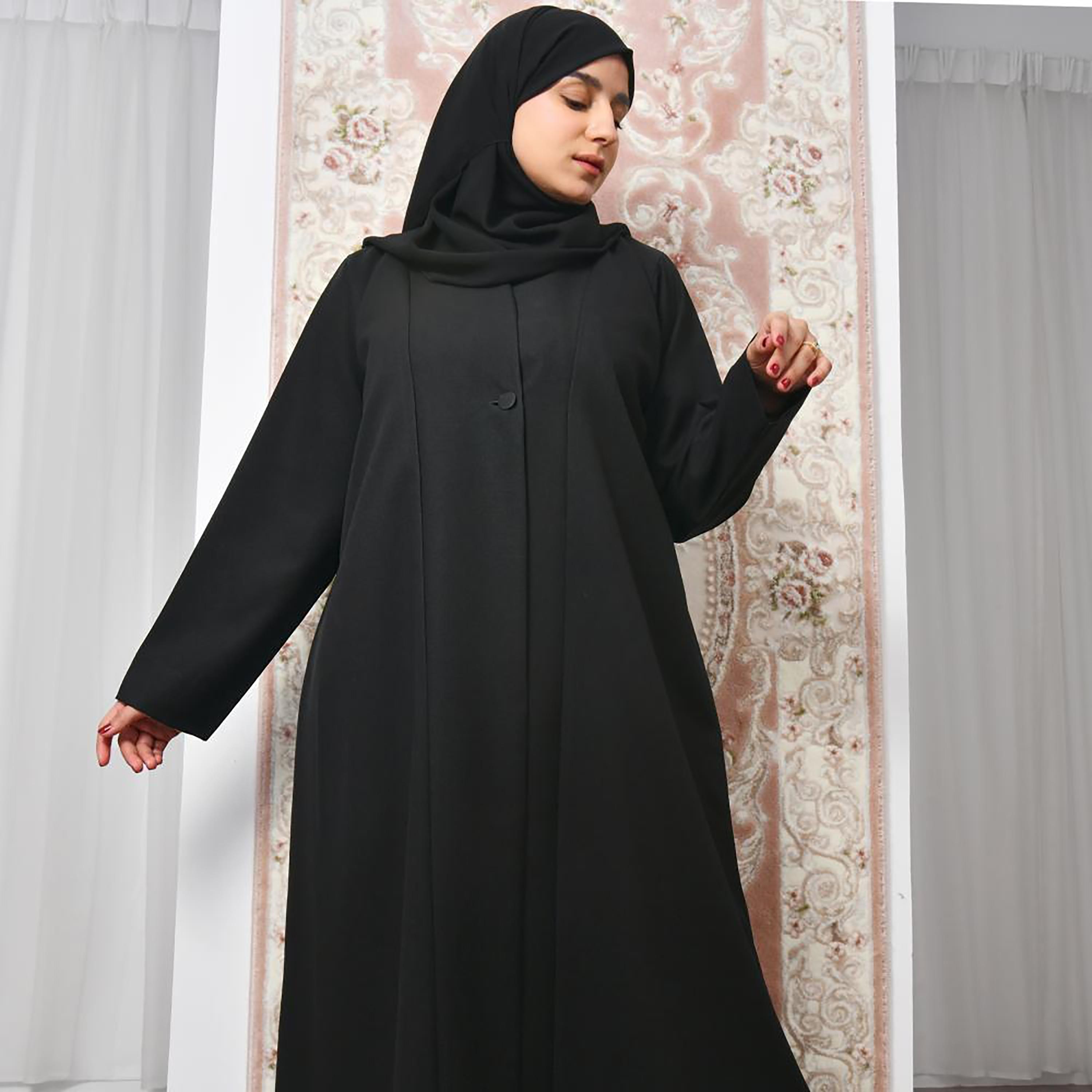 Lamha Black Crepe Women's Abaya with Hijab-women-arabicclothing-abayas-image-3