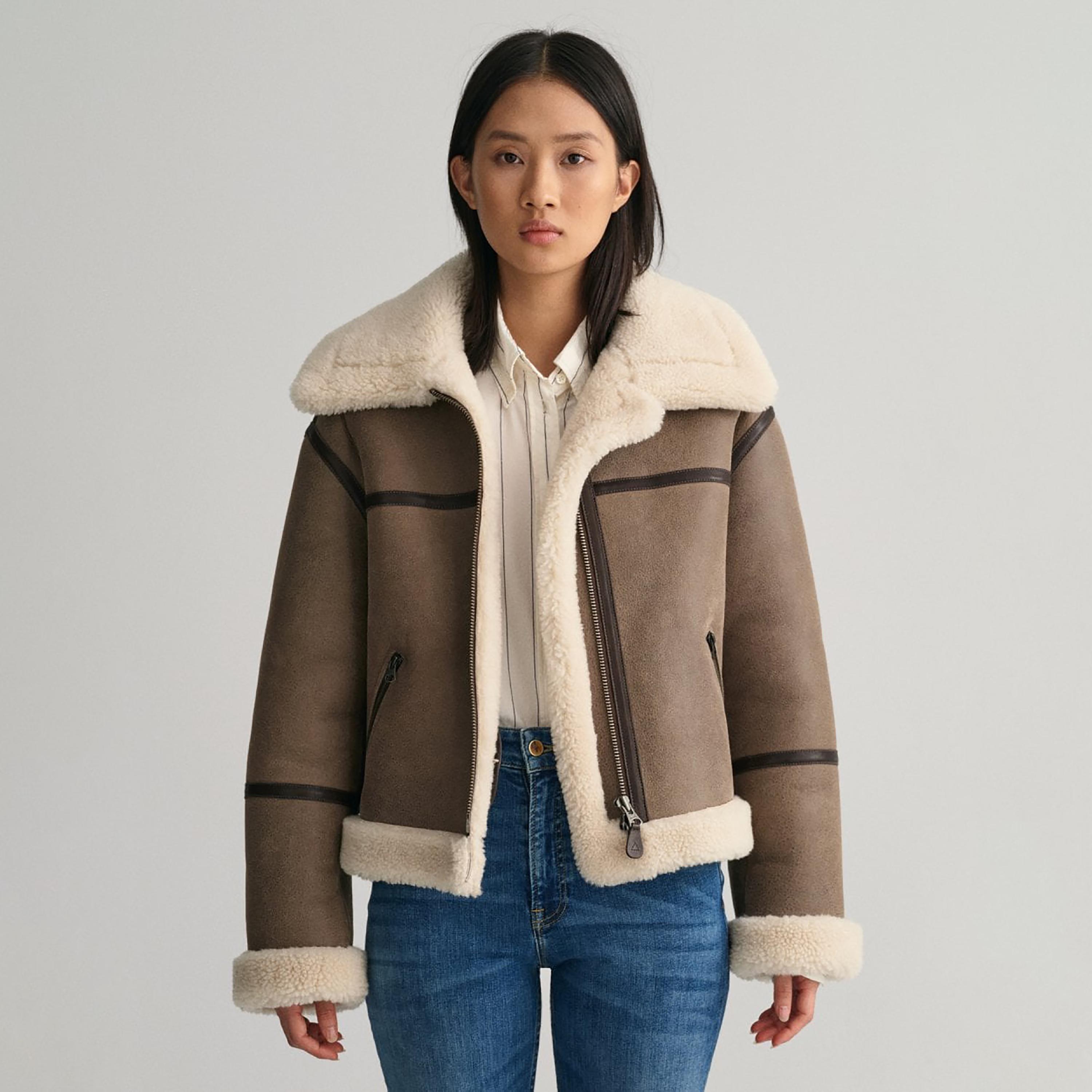 Gant Fur Detail Collared Shearling Jacket-women-winterwear-coatsandjackets-jackets-image-1