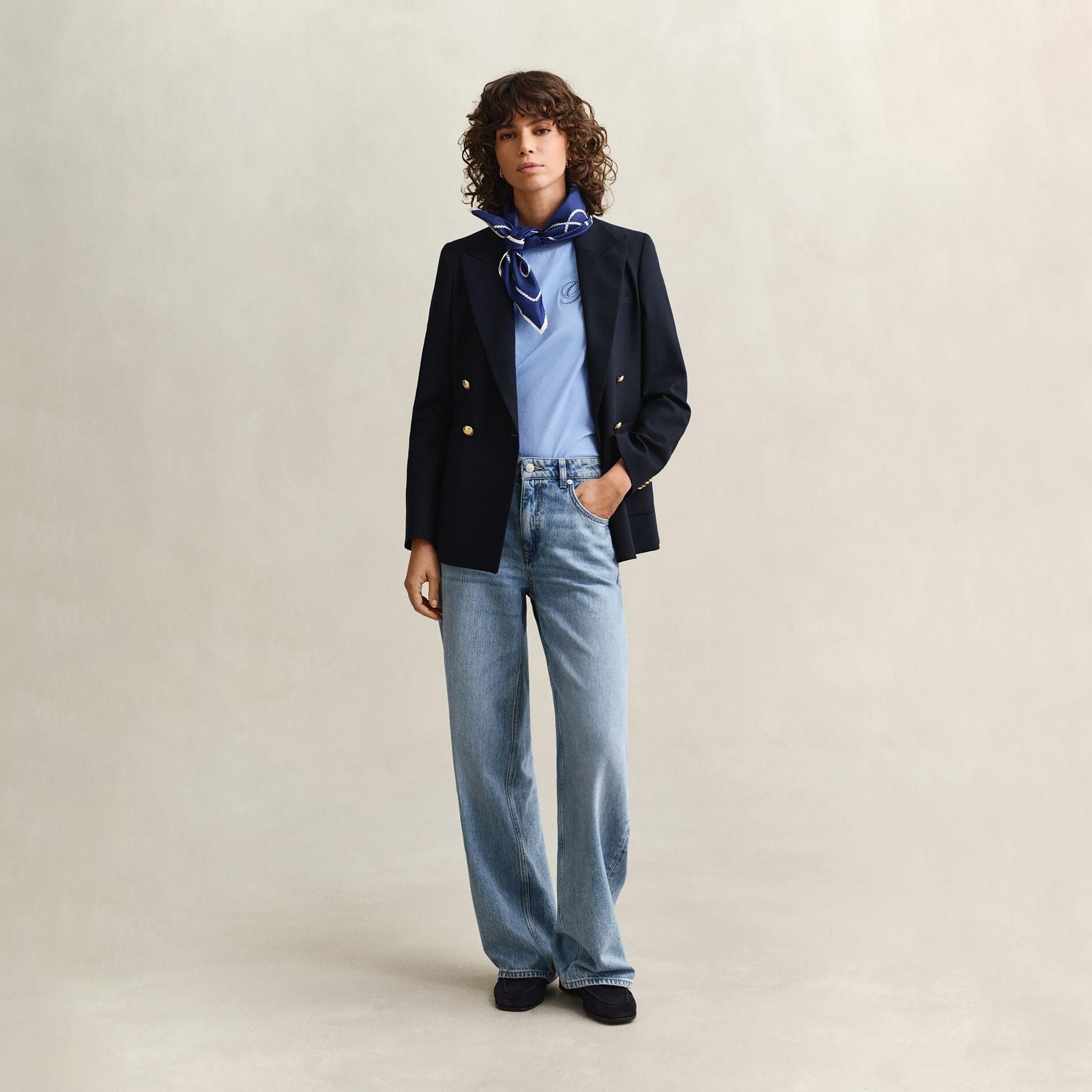 بليزر نسائي بأكمام طويلة سادة وياقة "بيك لابل" من جانت-women-clothing-coatsandjackets-blazers-image-5