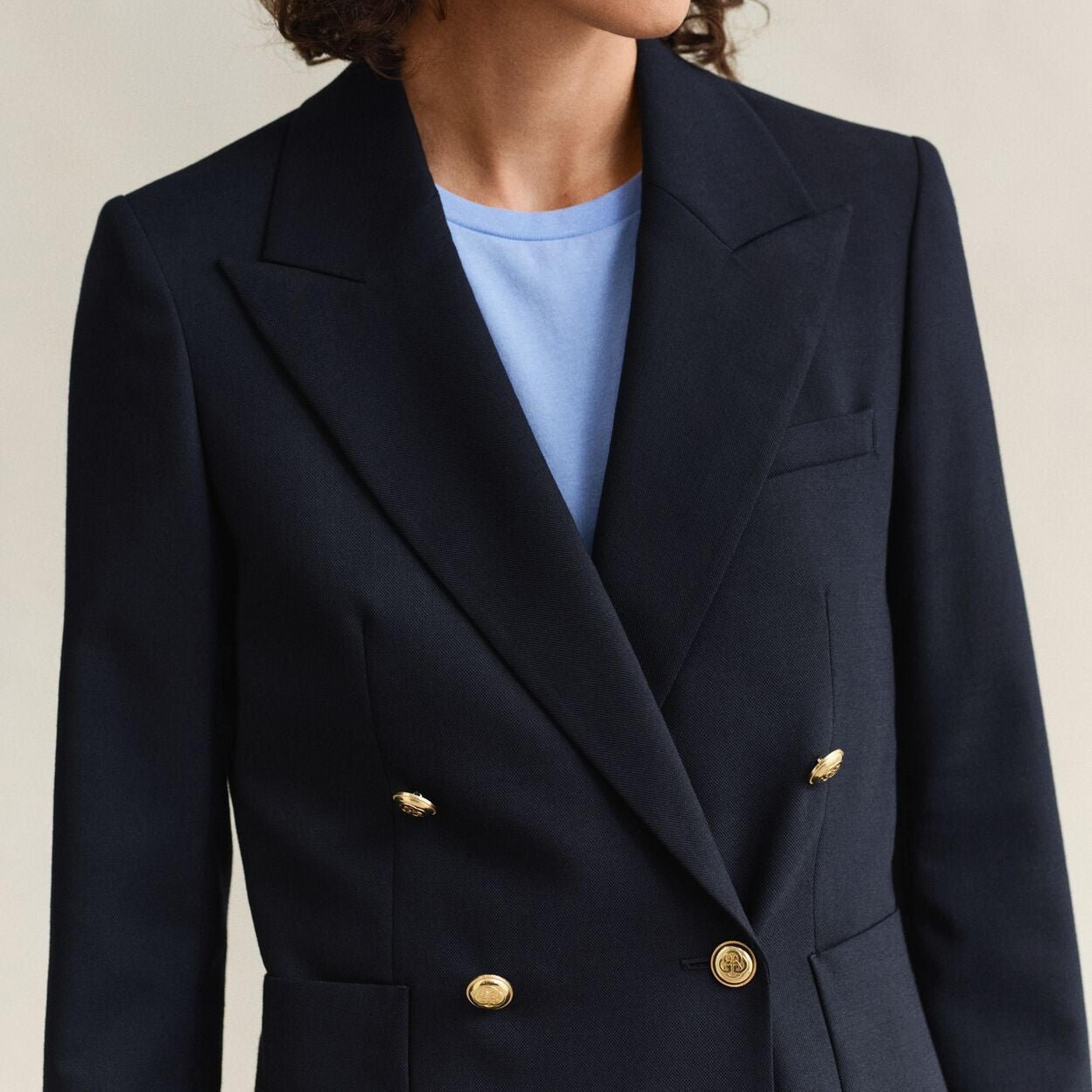 بليزر نسائي بأكمام طويلة سادة وياقة "بيك لابل" من جانت-women-clothing-coatsandjackets-blazers-image-4