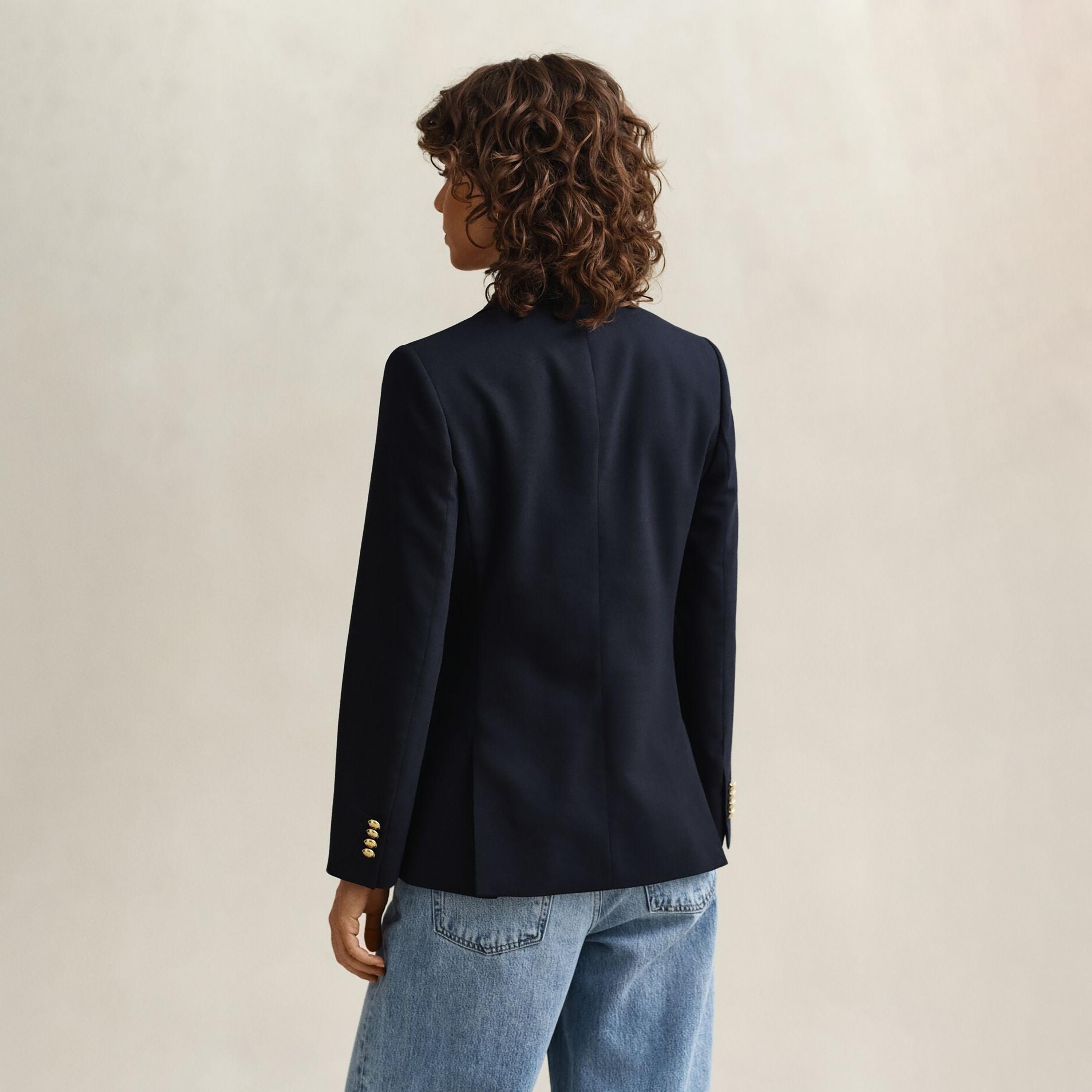 بليزر نسائي بأكمام طويلة سادة وياقة "بيك لابل" من جانت-women-clothing-coatsandjackets-blazers-image-3