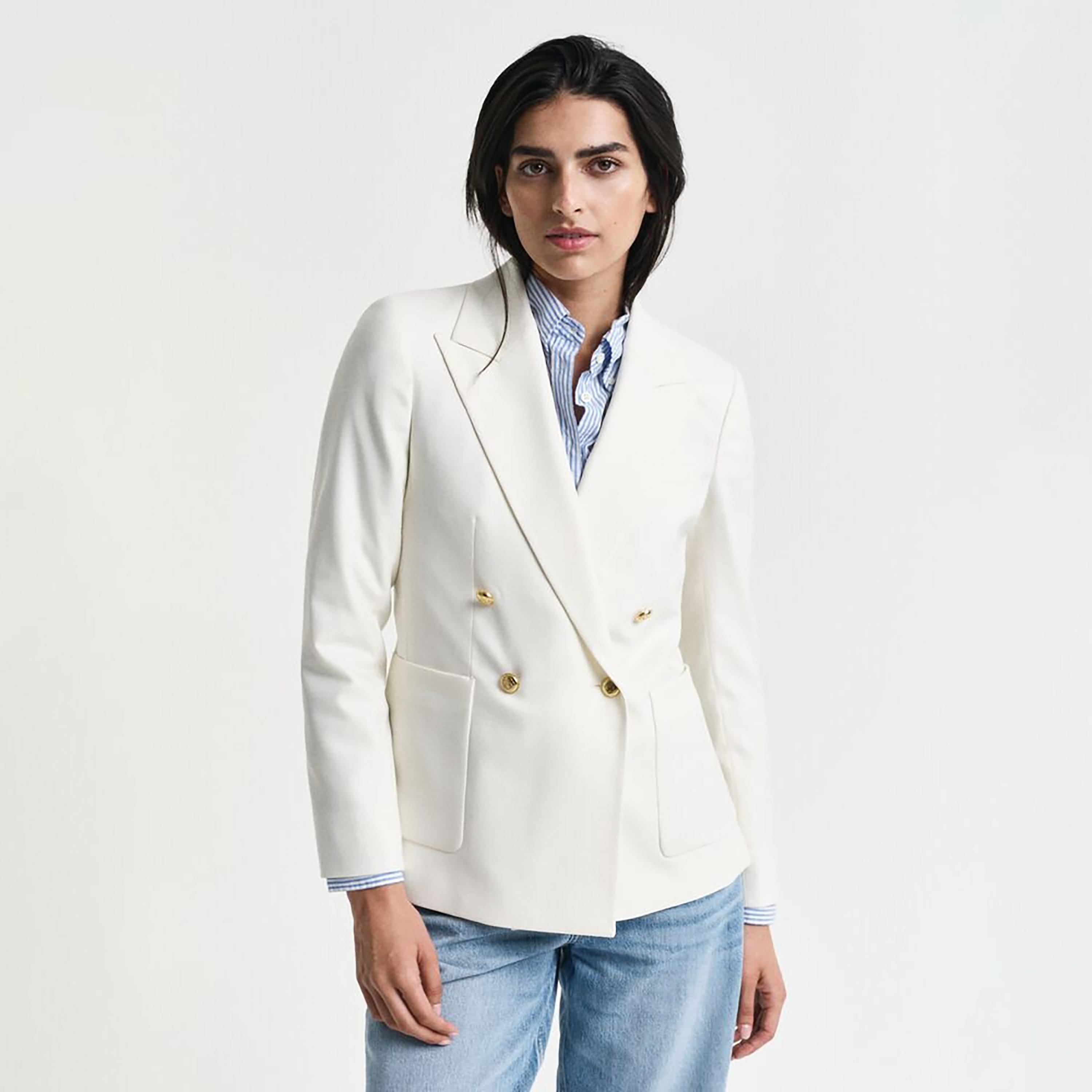 بليزر نسائي بأكمام طويلة سادة وياقة "بيك لابل" من جانت-women-clothing-coatsandjackets-blazers-image-1