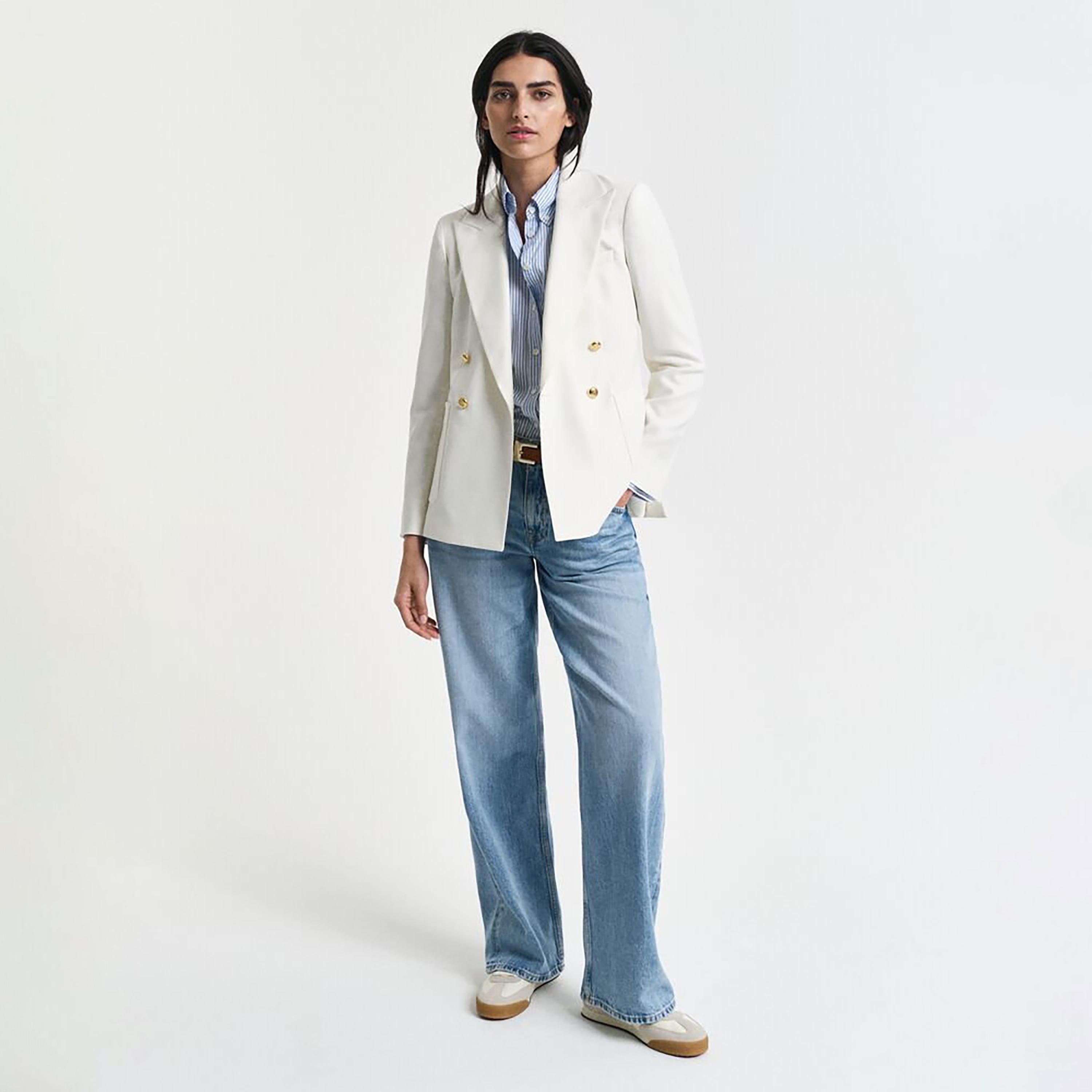 بليزر نسائي بأكمام طويلة سادة وياقة "بيك لابل" من جانت-women-clothing-coatsandjackets-blazers-image-5
