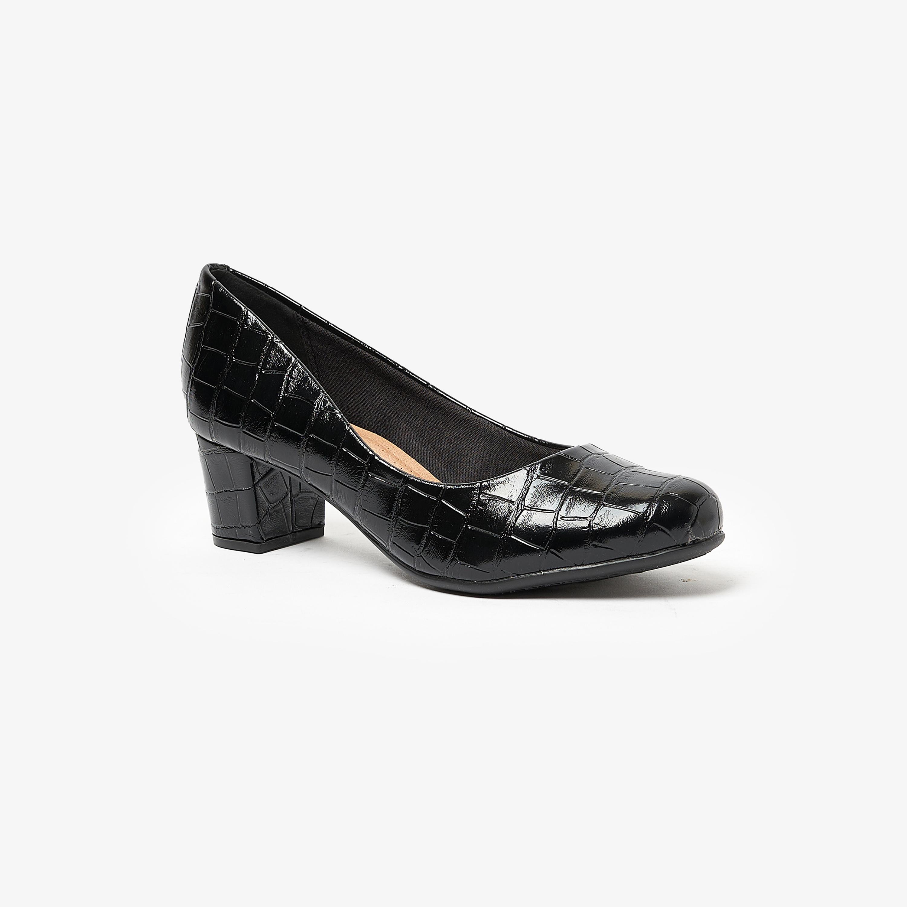 حذاء بامبز نسائي من بيرا ريو بكعب عريض ومنسوج من جلد التمساح | 4777-409-25666-women-shoes-heels-image-1