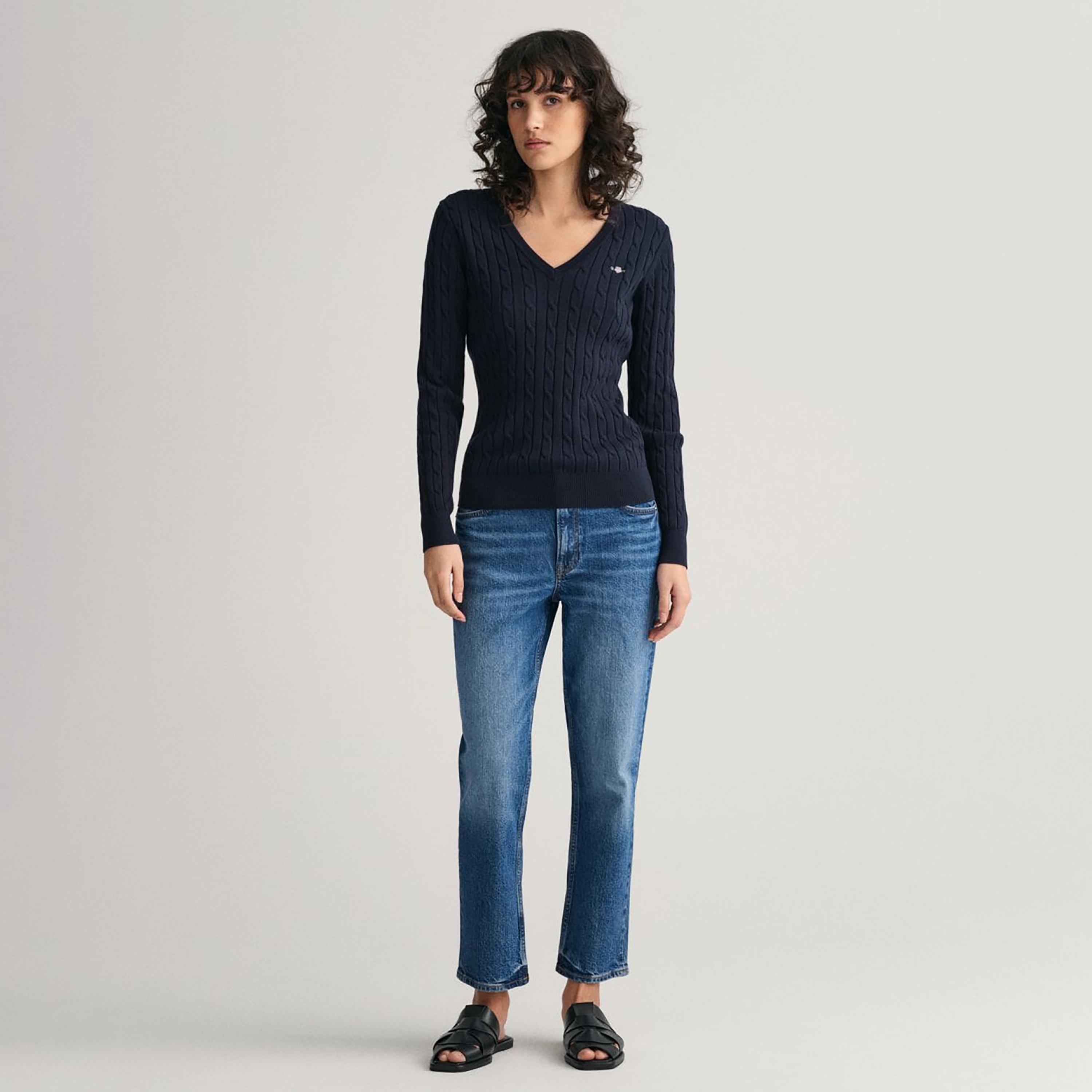 Gant Braided Knitted V-Neck Long Sleeves Sweatshirt-women-winterwear-hoodiesandsweatshirts-hoodies-image-2