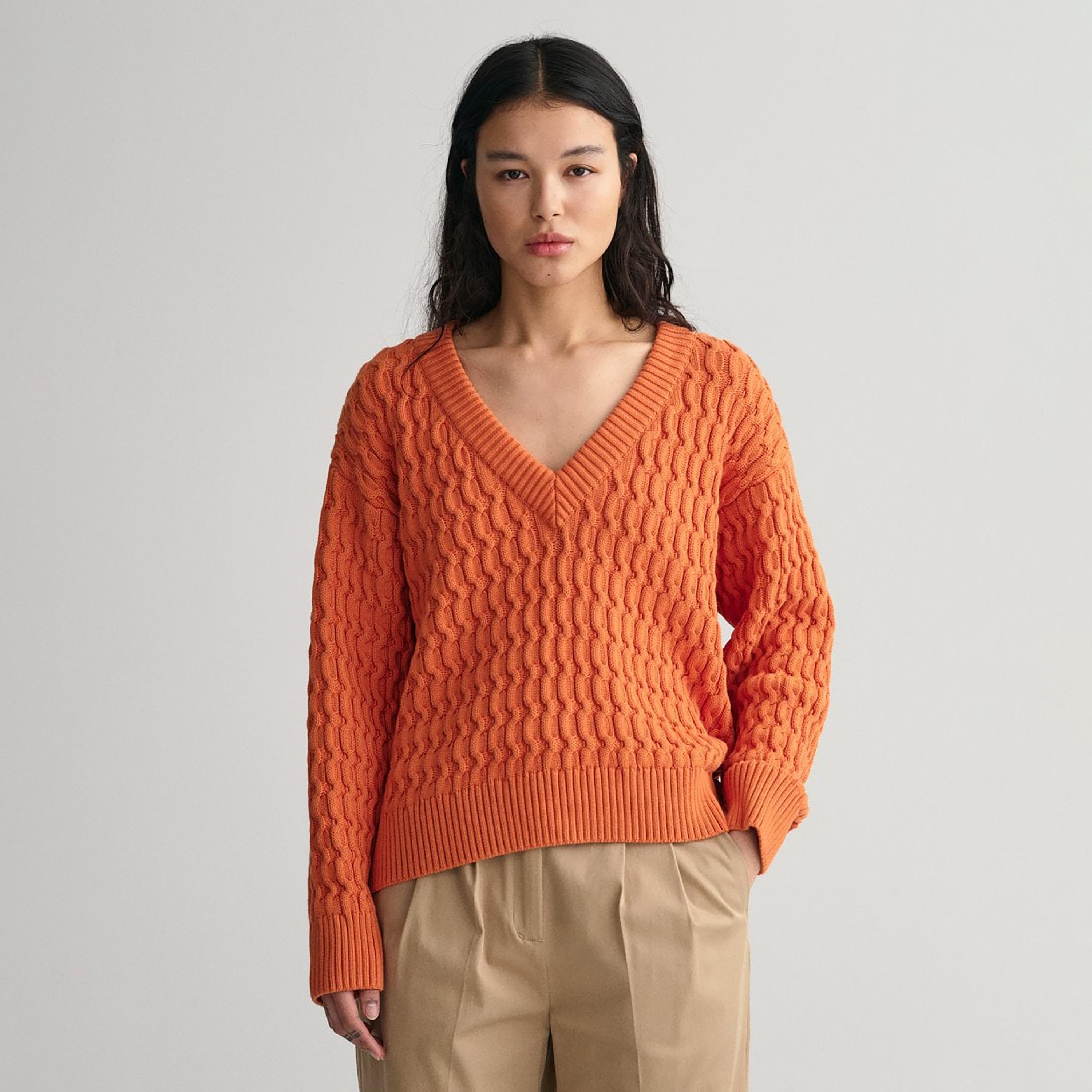 Gant Knitted V-Neck Long Sleeves Sweatshirt-women-winterwear-hoodiesandsweatshirts-hoodies-image-1