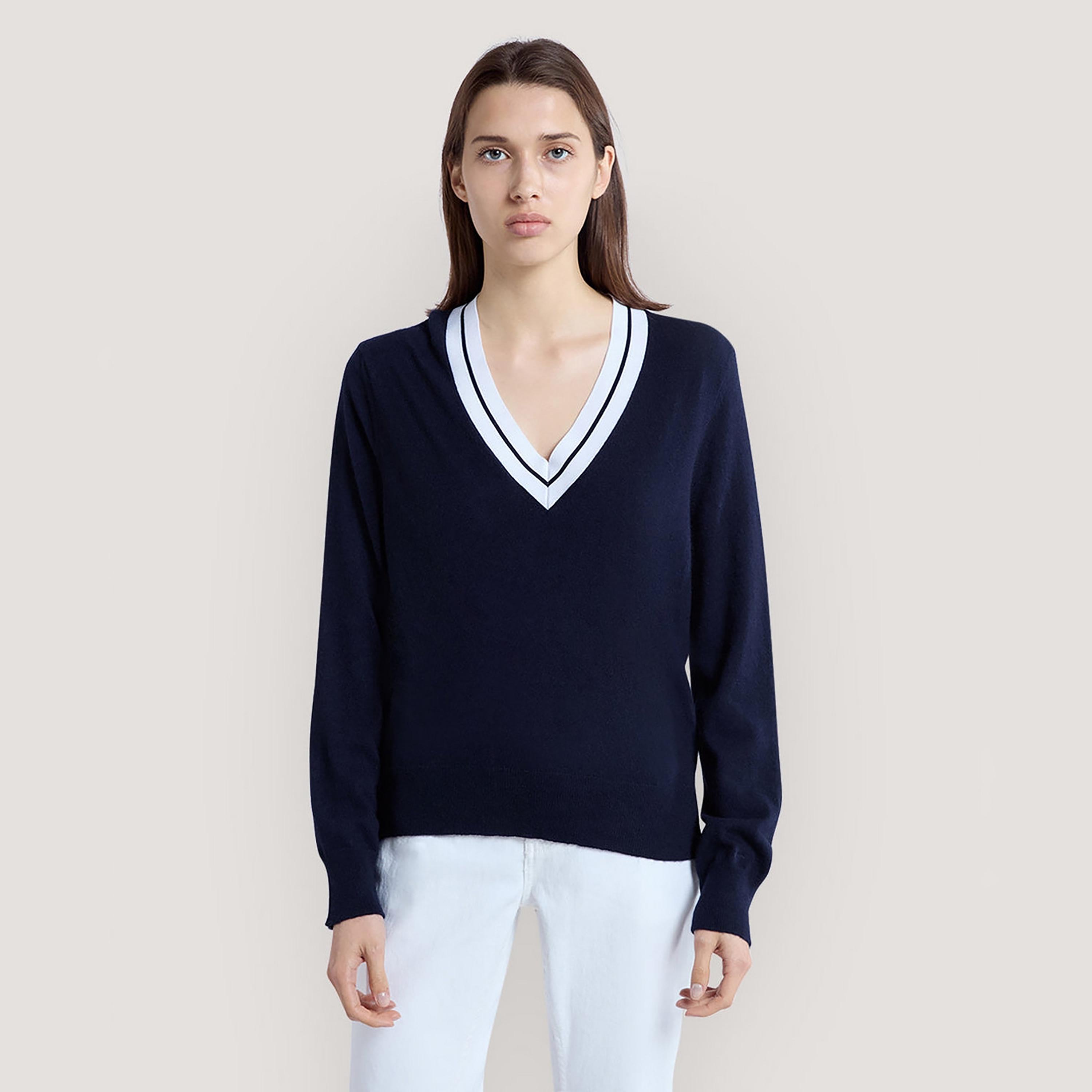Gant Contrast V-Neck Long Sleeves Women's Sweater-women-winterwear-cardigansandjumpers-jumpers-image-1