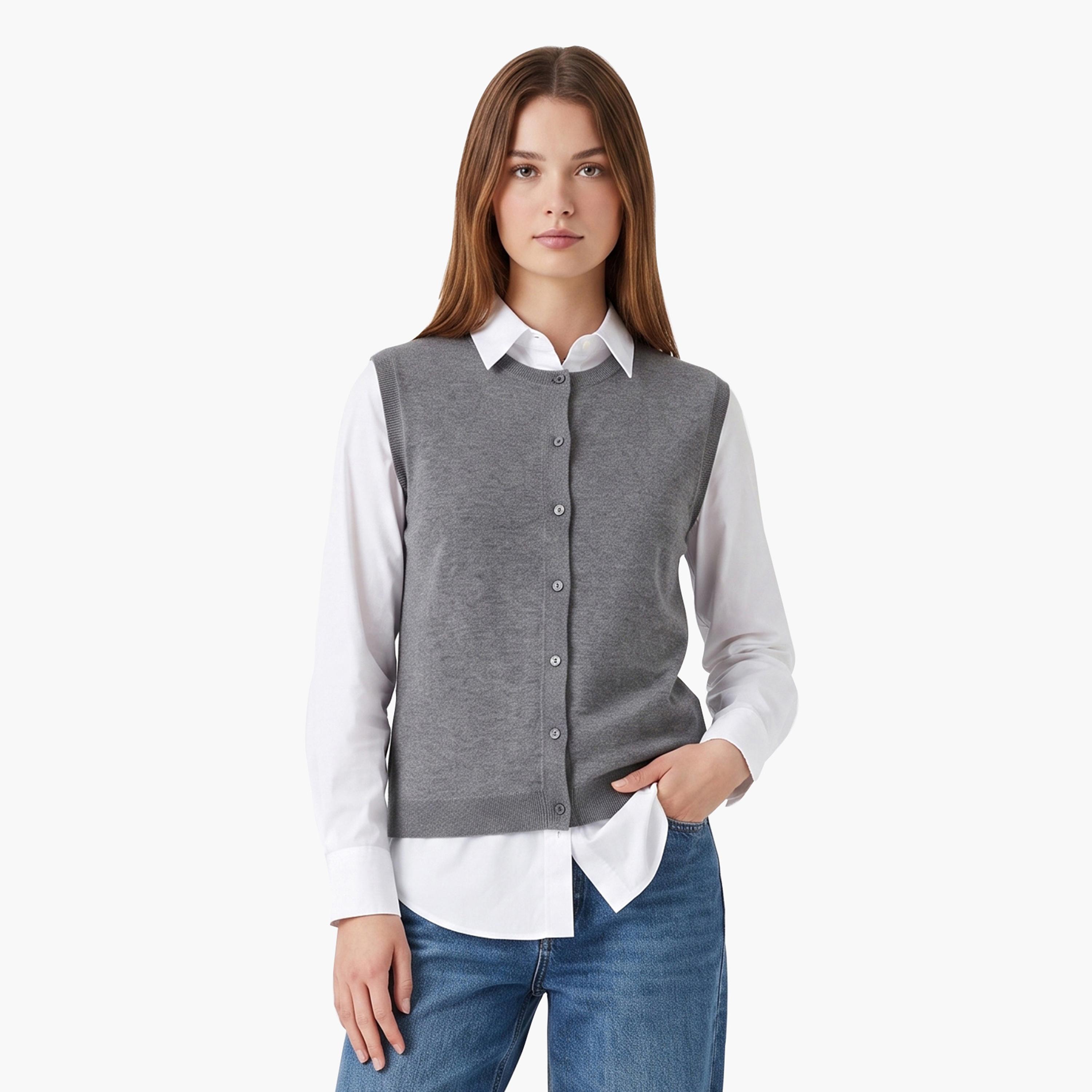 Gant Plain Round Neck Sleeveless Women's Cardigan-women-winterwear-cardigansandjumpers-cardigans-image-1
