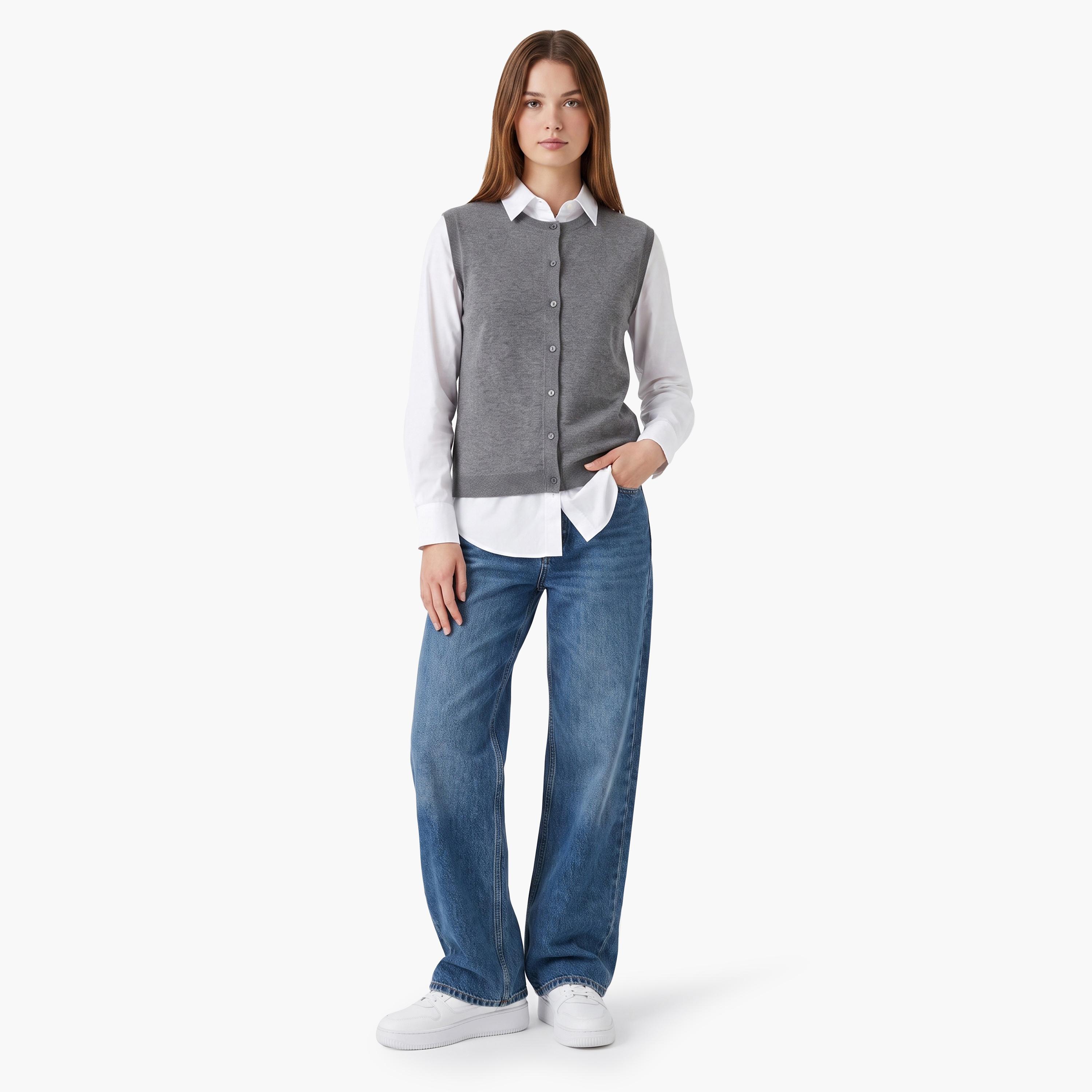 Gant Plain Round Neck Sleeveless Women's Cardigan-women-winterwear-cardigansandjumpers-cardigans-image-2