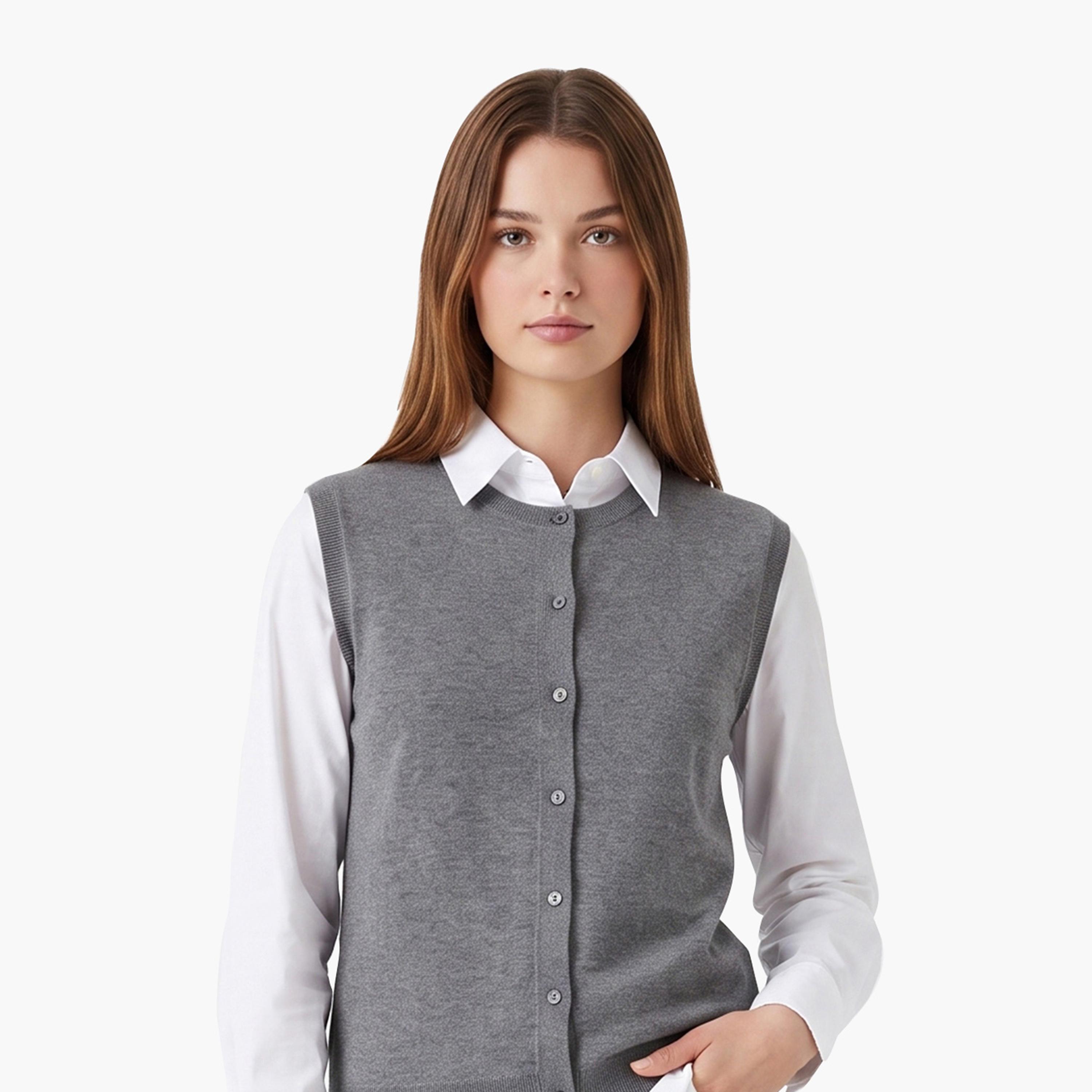 Gant Plain Round Neck Sleeveless Women's Cardigan-women-winterwear-cardigansandjumpers-cardigans-image-3
