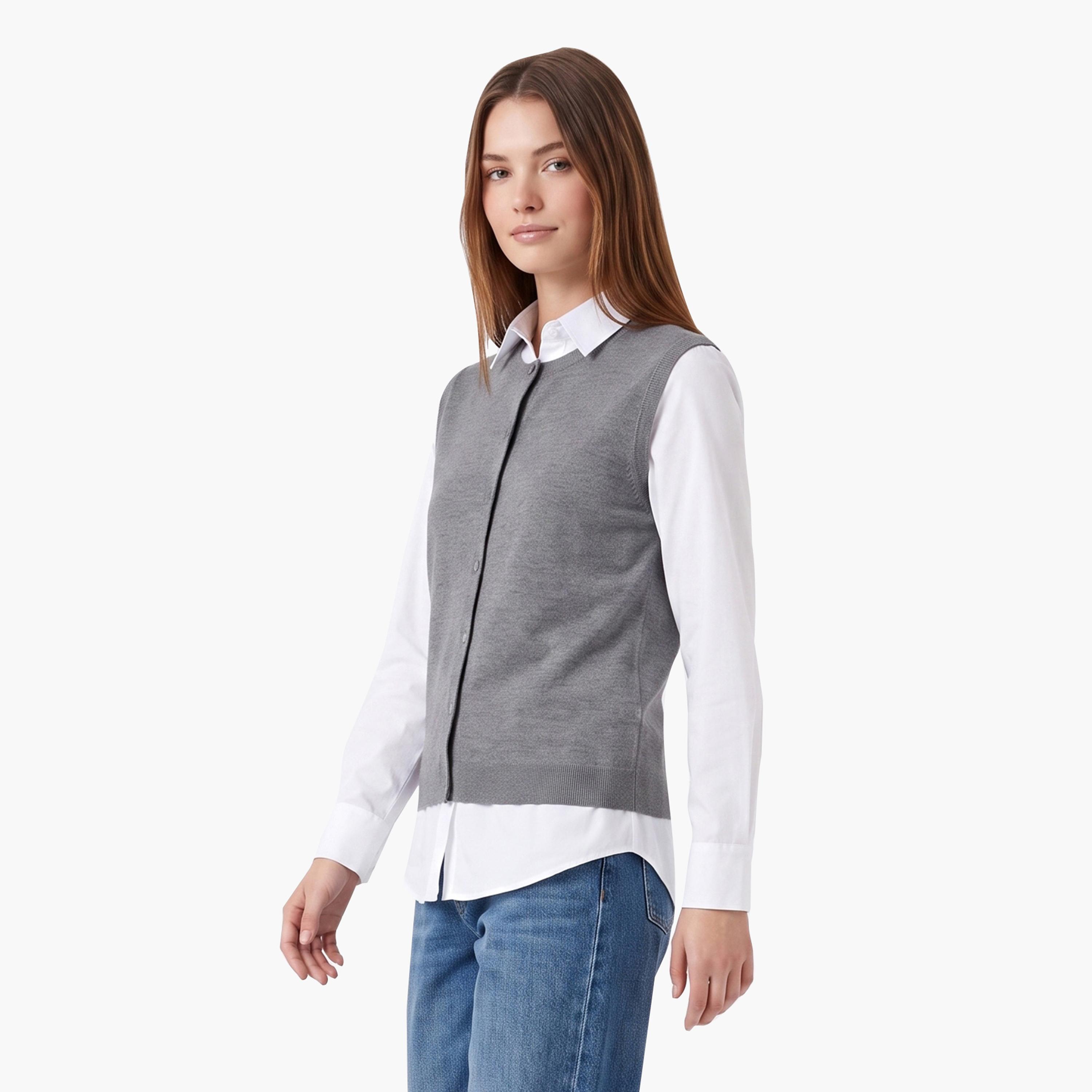 Gant Plain Round Neck Sleeveless Women's Cardigan-women-winterwear-cardigansandjumpers-cardigans-image-5