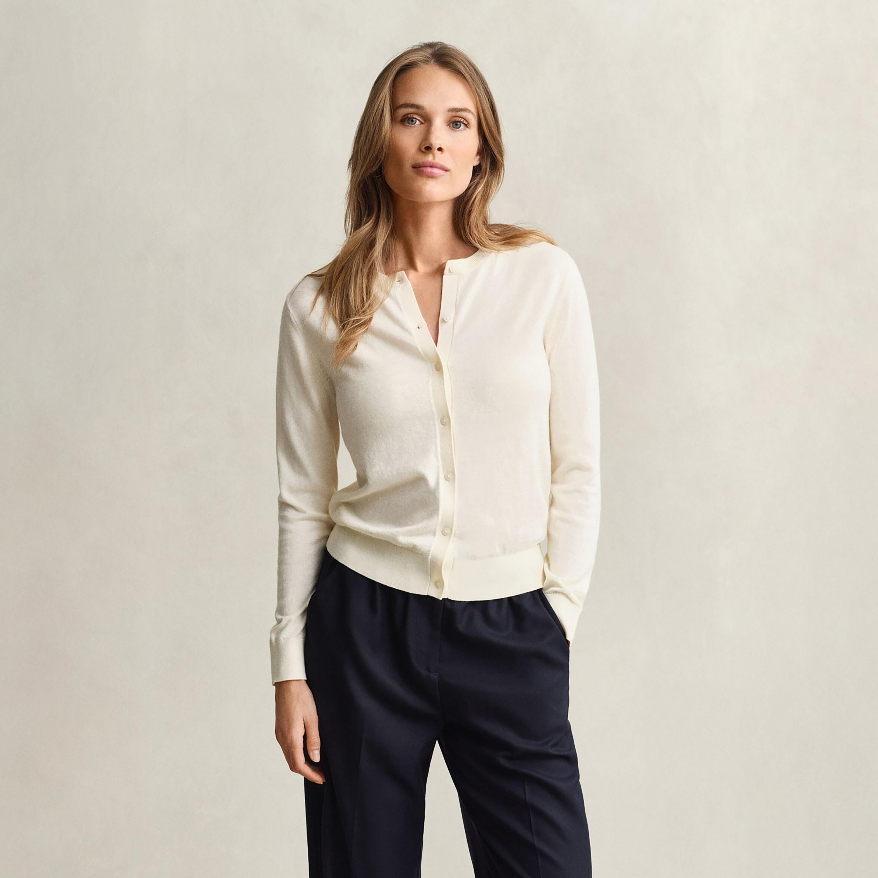 Gant Knitted Round Neck Long Sleeves Women's Cardigan-women-winterwear-cardigansandjumpers-cardigans-image-1