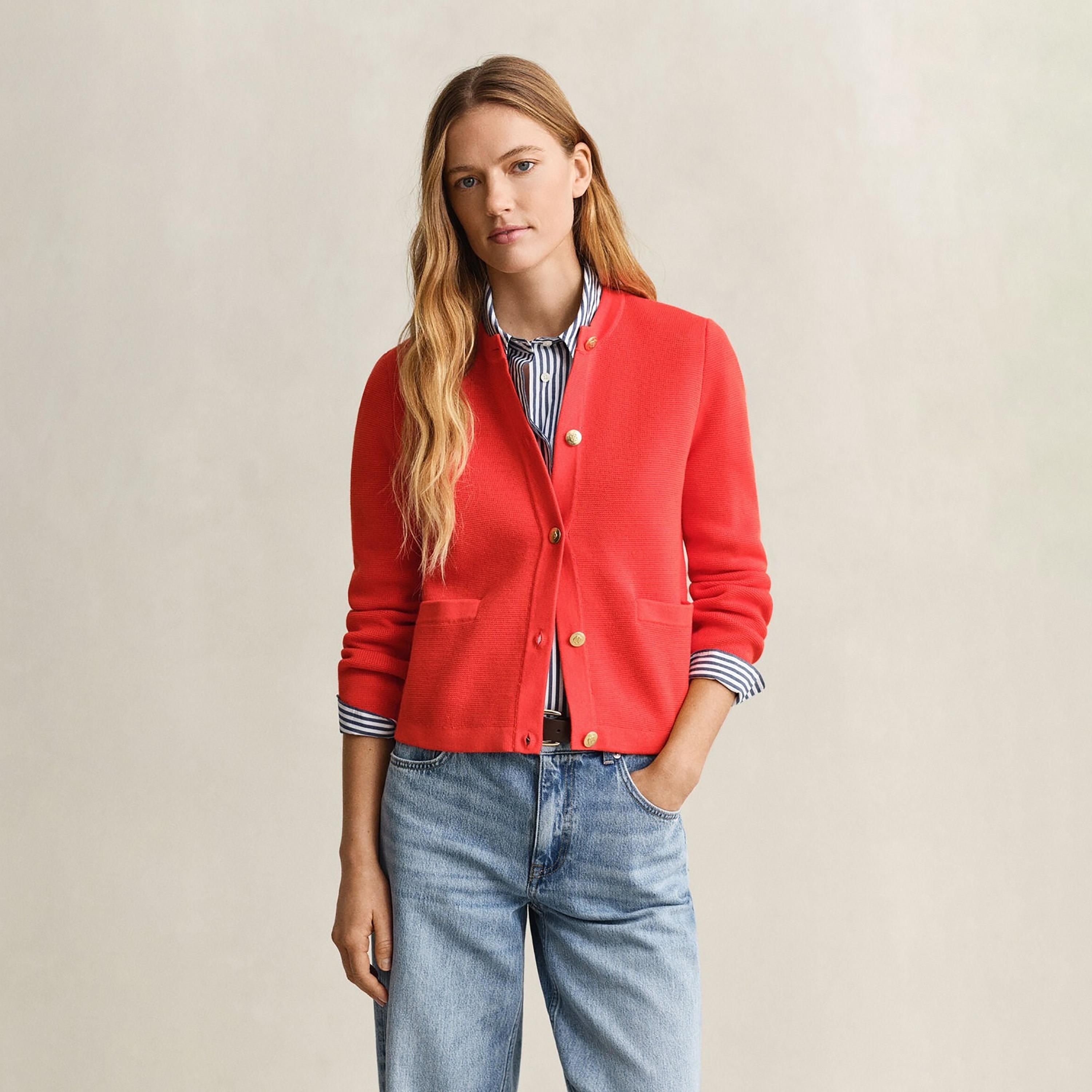كارديجان نسائي محبوك بياقة مستديرة وأكمام طويلة من غانت-women-winterwear-cardigansandjumpers-cardigans-image-1