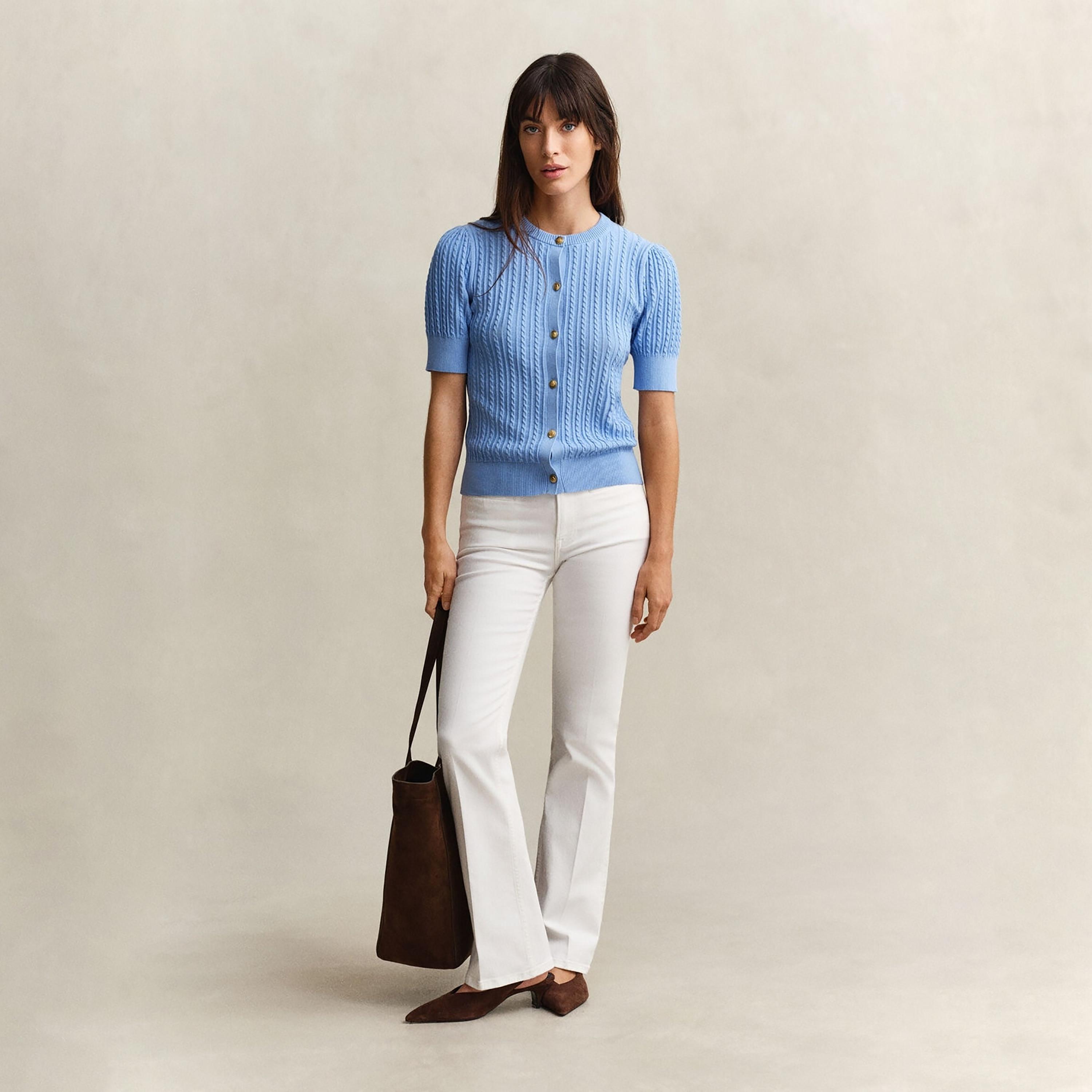 Gant Cable Knit Round Neck Short Sleeves Women's Cardigan-women-winterwear-cardigansandjumpers-cardigans-image-2