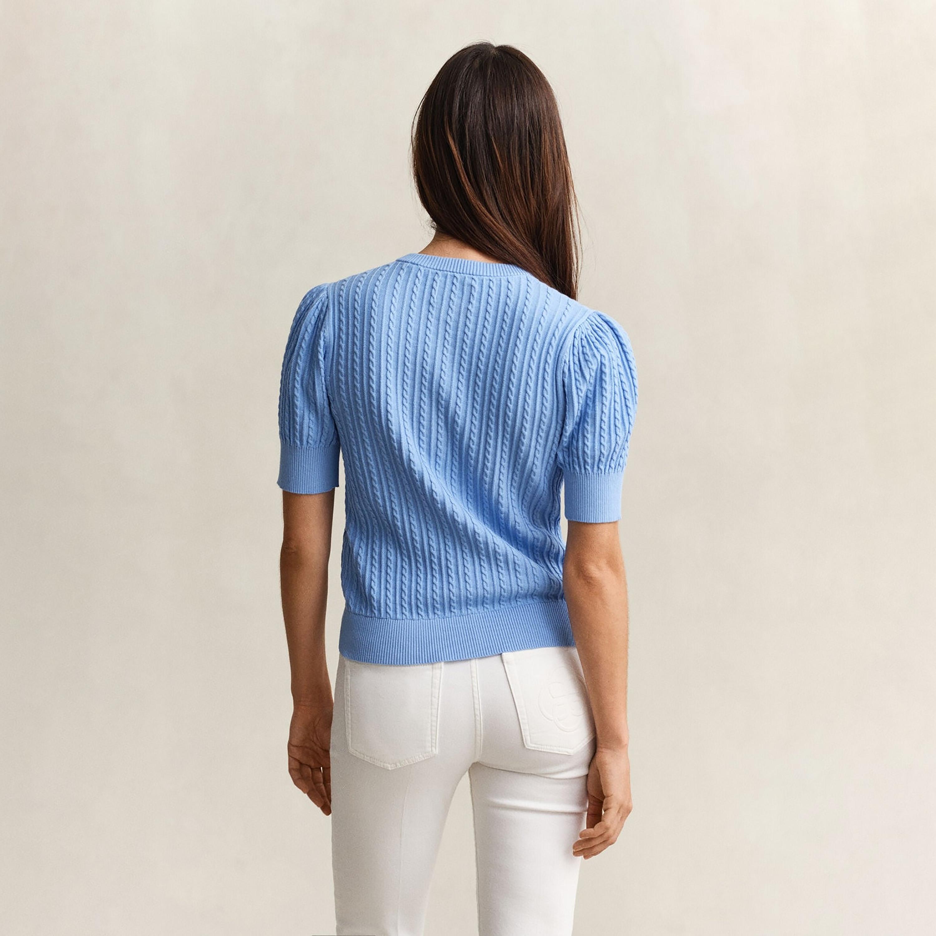 Gant Cable Knit Round Neck Short Sleeves Women's Cardigan-women-winterwear-cardigansandjumpers-cardigans-image-4