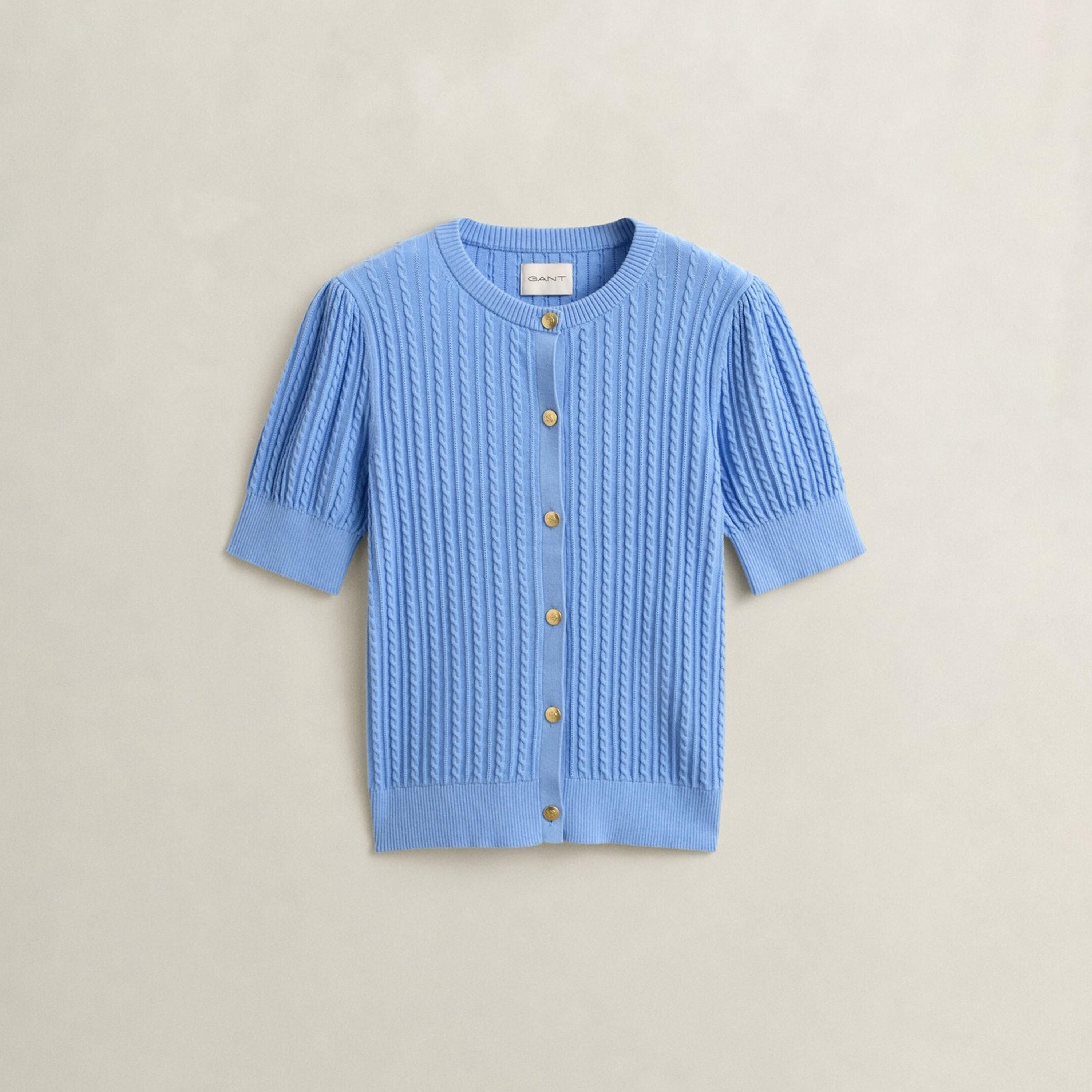 Gant Cable Knit Round Neck Short Sleeves Women's Cardigan-women-winterwear-cardigansandjumpers-cardigans-image-5