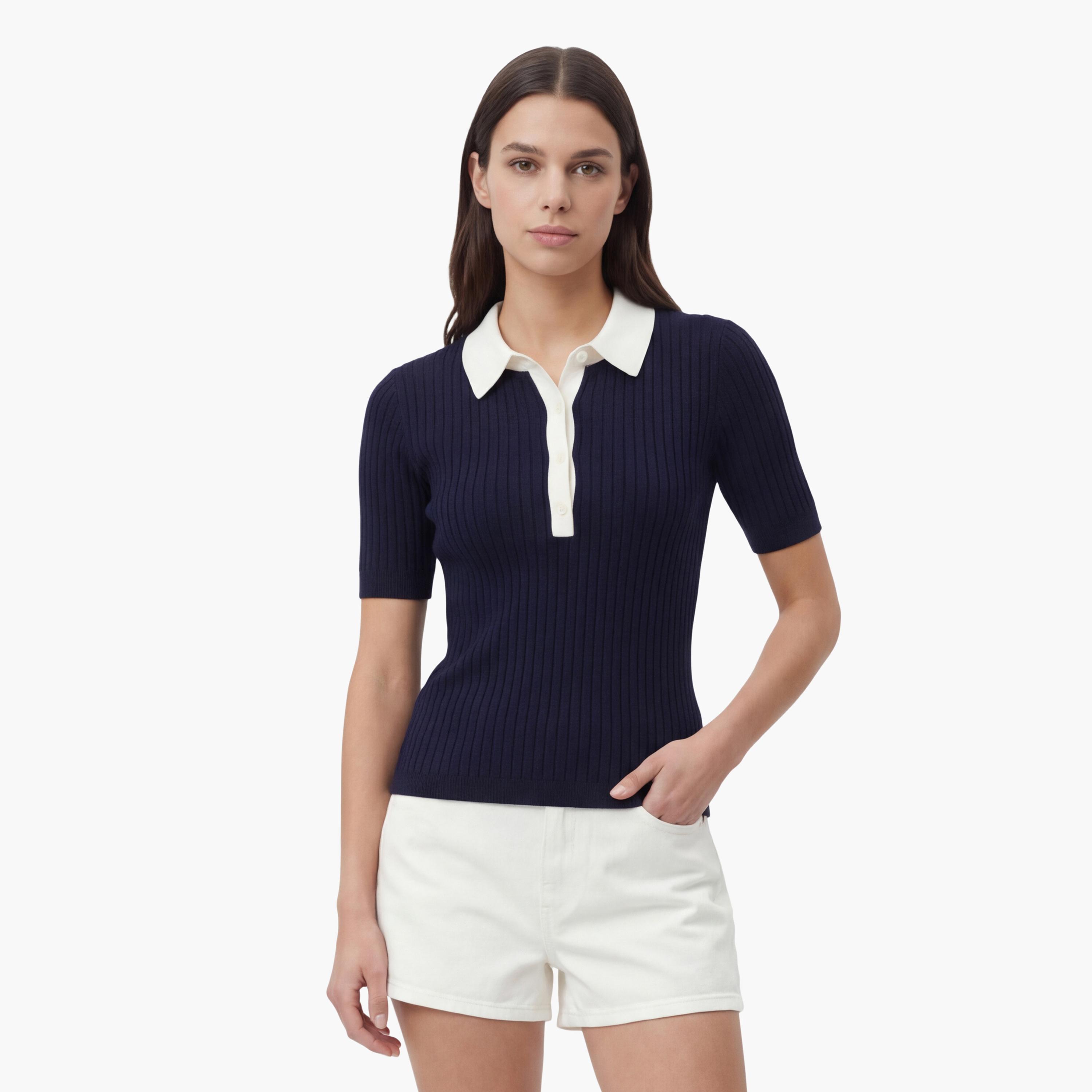 سويتر نسائي مضلع بأكمام قصيرة وبياقة من جانت-women-clothing-cardigansandjumpers-jumpers-image-6