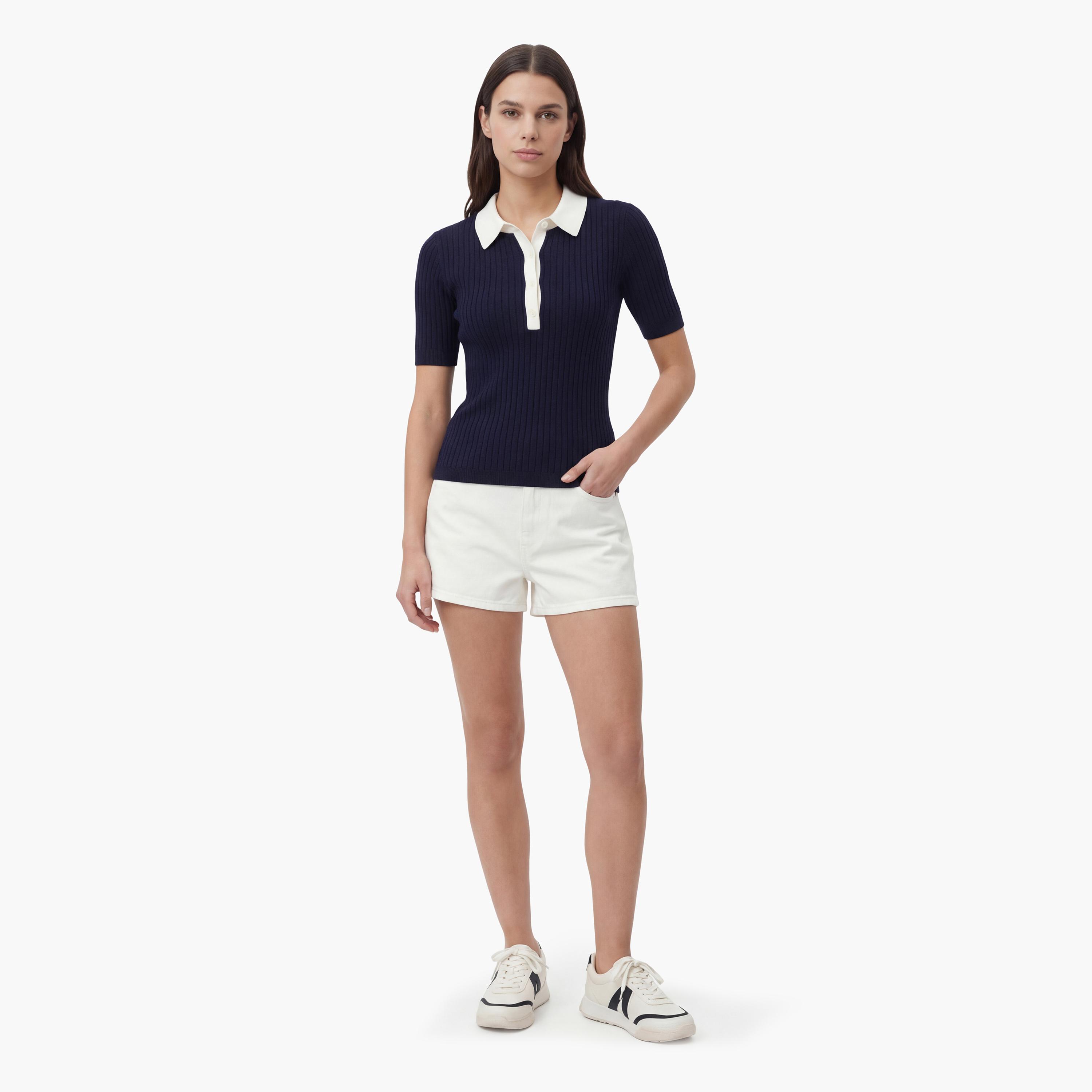 سويتر نسائي مضلع بأكمام قصيرة وبياقة من جانت-women-clothing-cardigansandjumpers-jumpers-image-5
