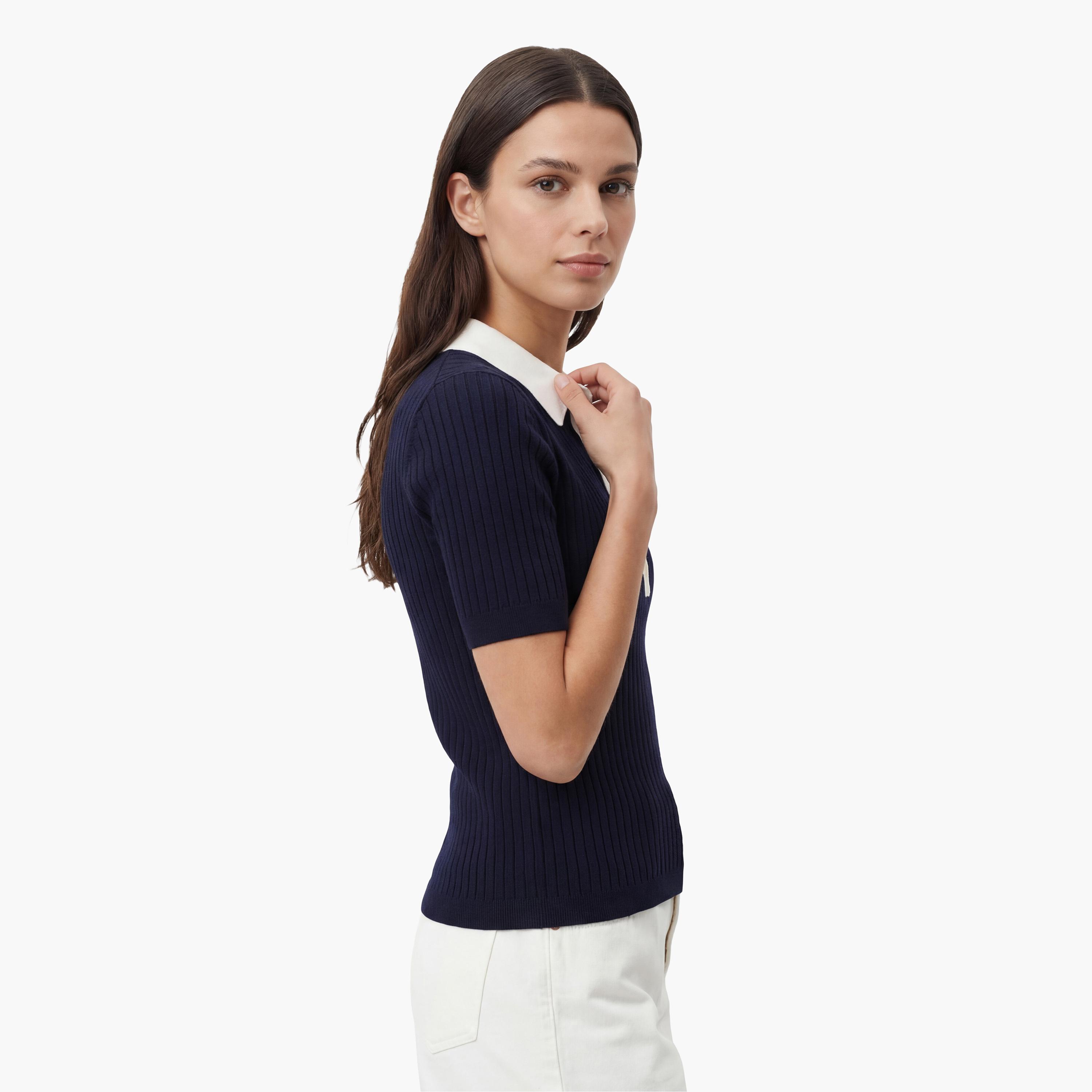 سويتر نسائي مضلع بأكمام قصيرة وبياقة من جانت-women-clothing-cardigansandjumpers-jumpers-image-4