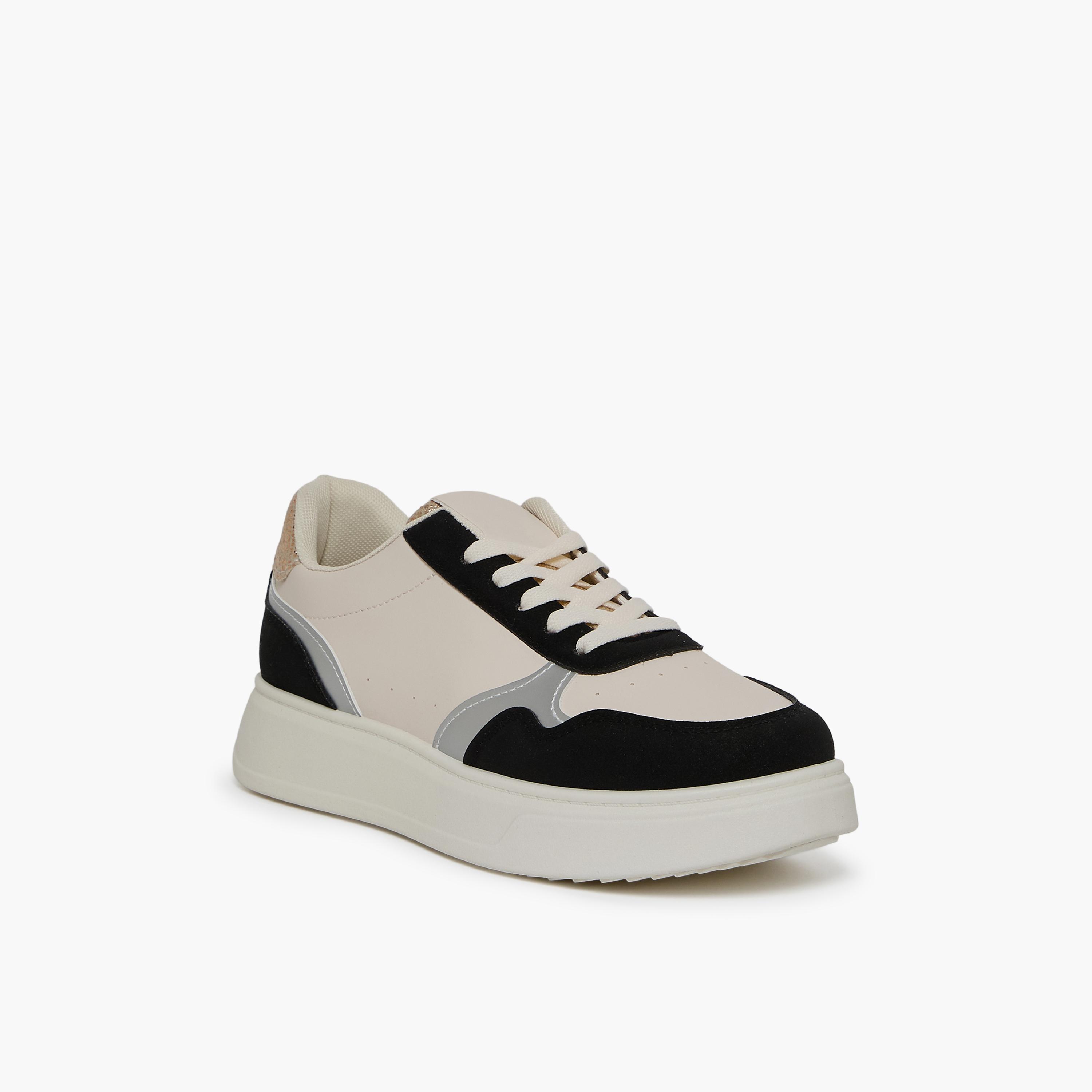 جيومني - حذاء رياضي دينيز برباط نعل سميك كاحل منخفض للنساء | 485TF311-6-BLKSLVR-women-shoes-sneakers-image-1