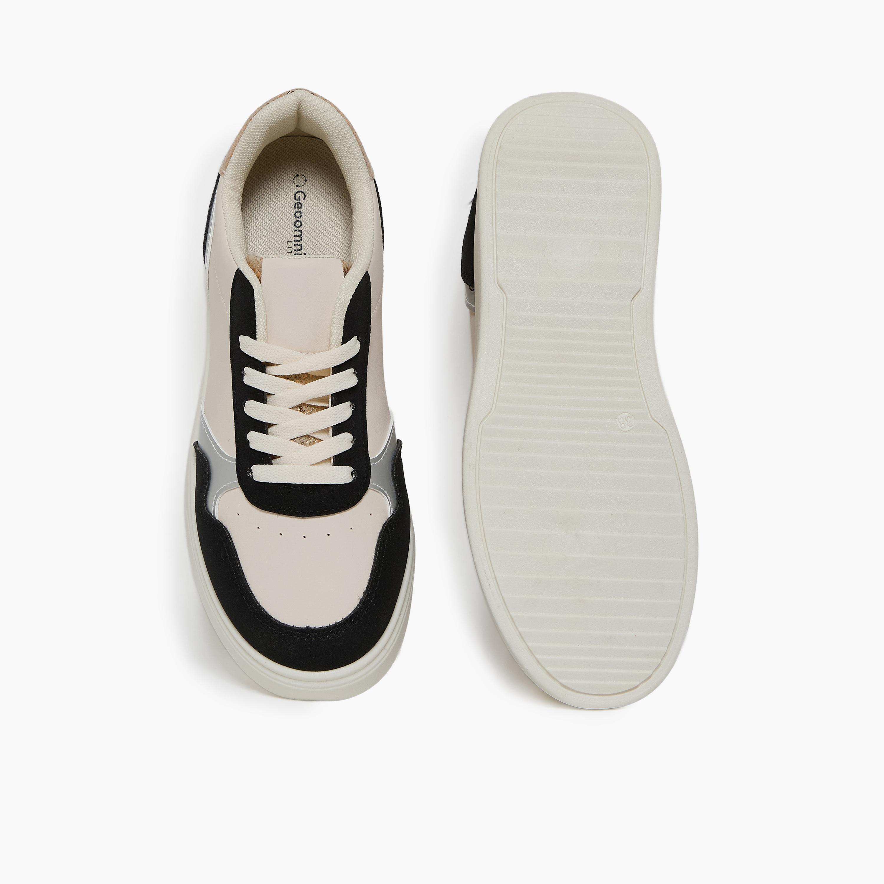 Geoomnii Women's Lace-Up Deniz Flatform Low Ankle Sneakers | 485TF311-6-BLKSLVR-women-shoes-sneakers-image-3