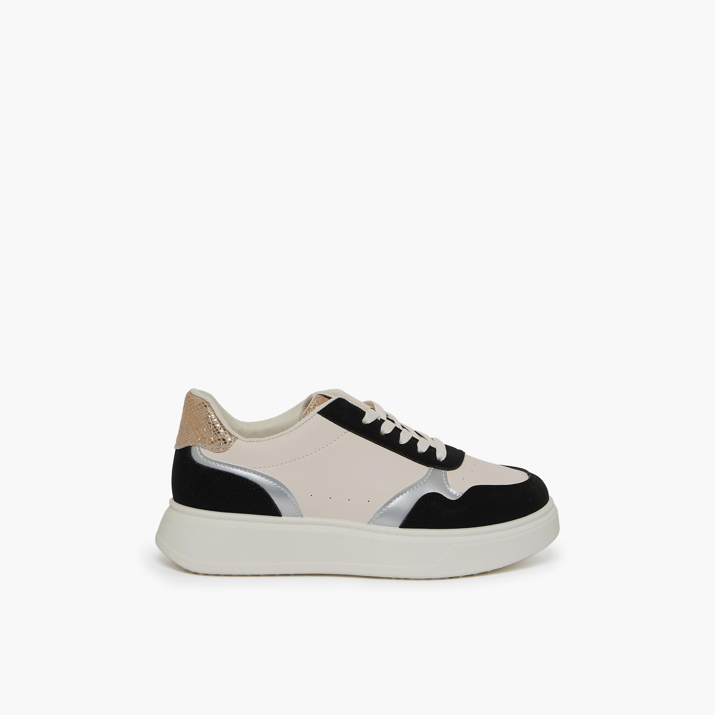 Geoomnii Women's Lace-Up Deniz Flatform Low Ankle Sneakers | 485TF311-6-BLKSLVR-women-shoes-sneakers-image-4