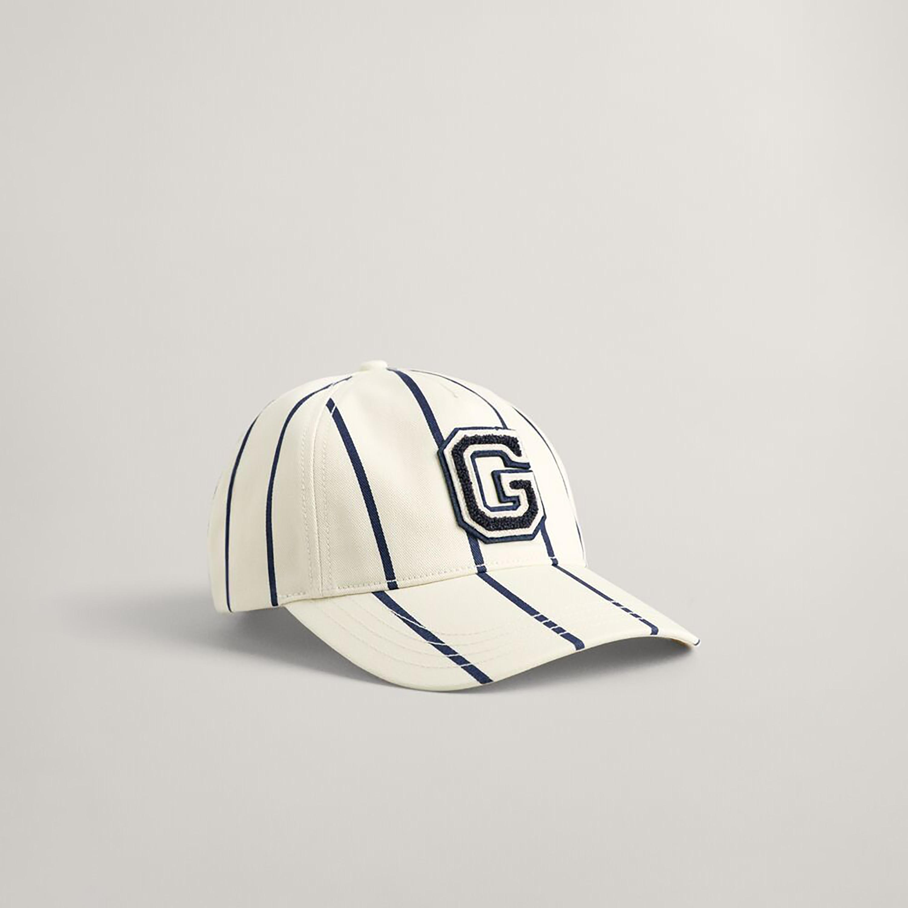 قبعة بيسبول قطنية مخططة ونص G | 4900088-غان-women-clothingaccessories-capsandhats-image-1