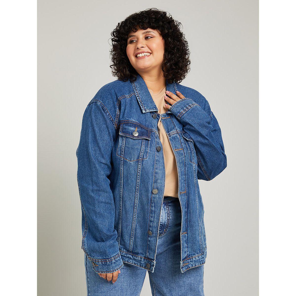 Styli Plus Oversized Denim Jacket -women-winterwear-coatsandjackets-jackets-image-1
