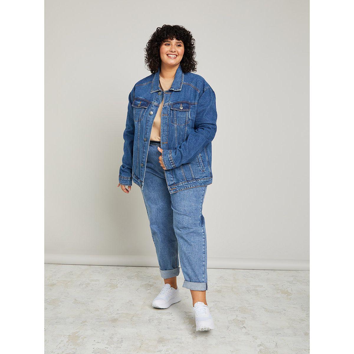 Styli Plus Oversized Denim Jacket -women-winterwear-coatsandjackets-jackets-image-2