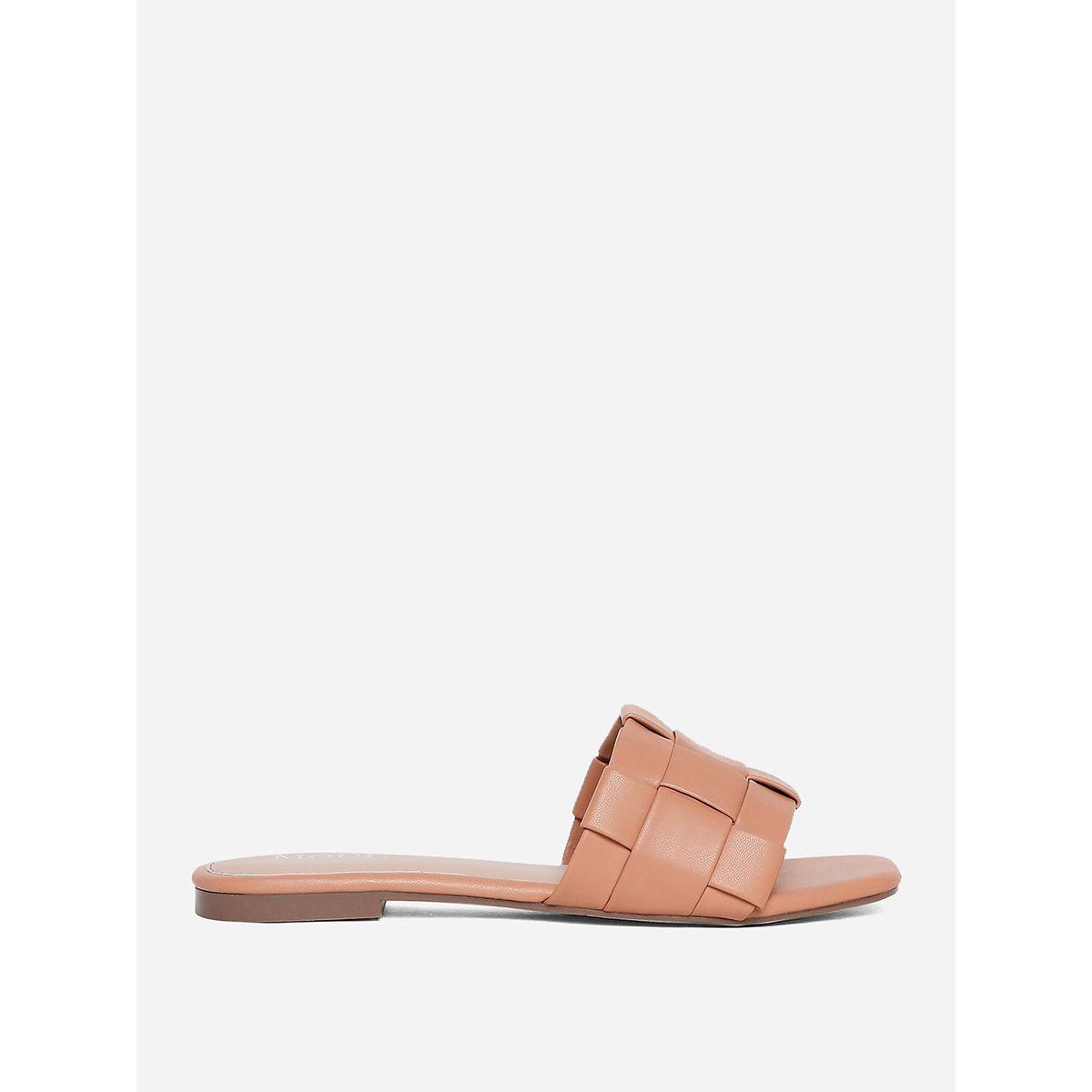 Checked Woven Detail Flat Sandal-women-shoes-sandals-flats-image-1