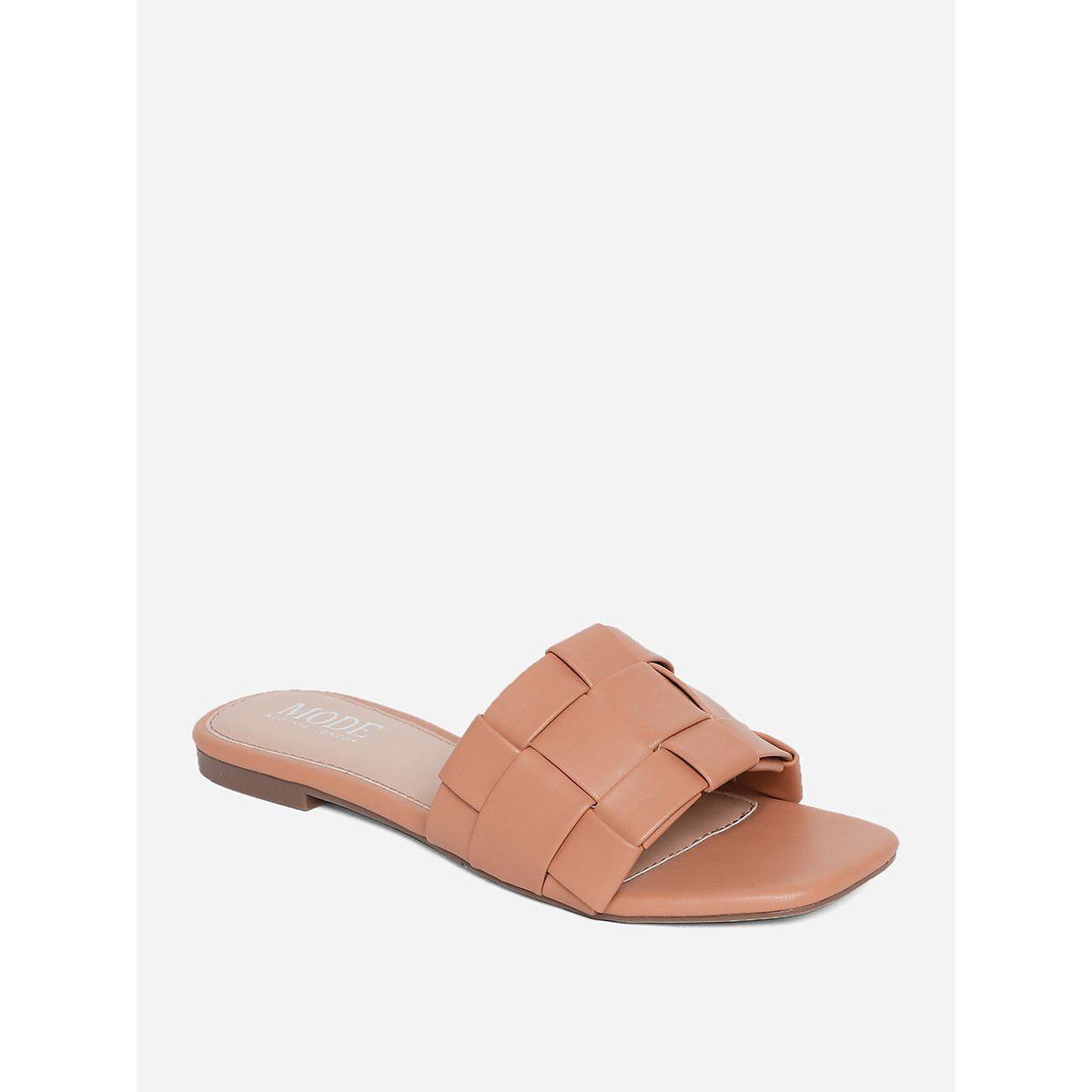 Checked Woven Detail Flat Sandal-women-shoes-sandals-flats-image-3