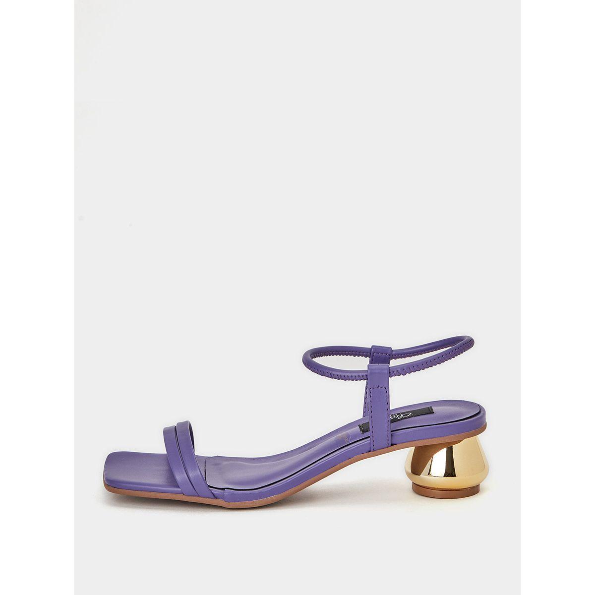 Styli Metallic Heel Detail Square Toe Sandals-women-shoes-heels-image-1