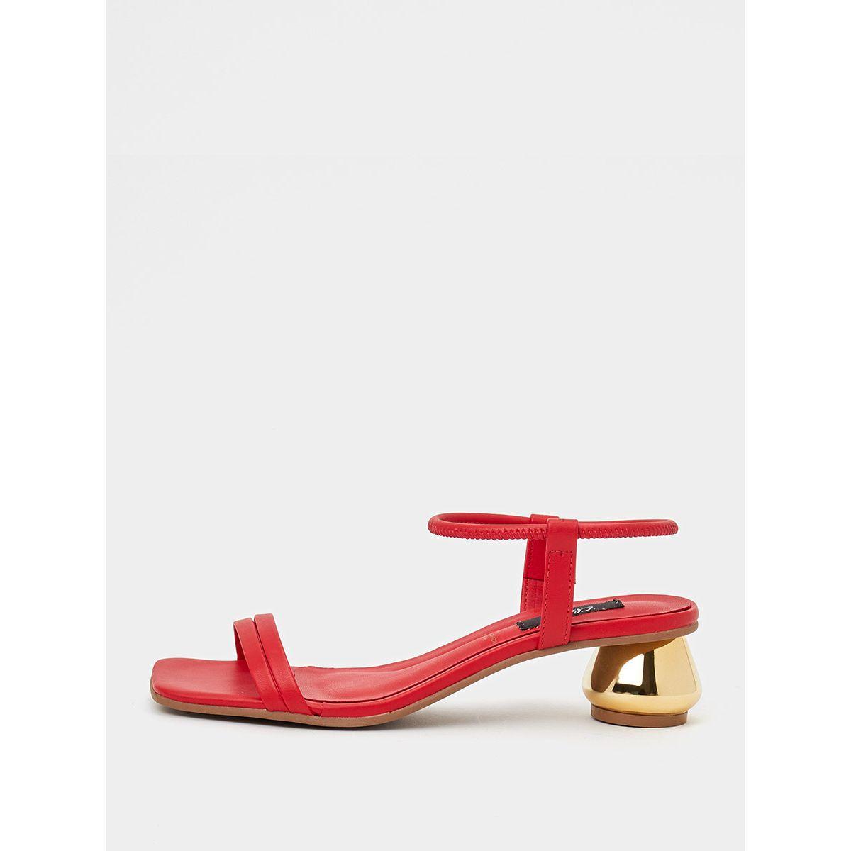 Styli Metallic Heel Detail Square Toe Sandals-women-shoes-heels-image-1