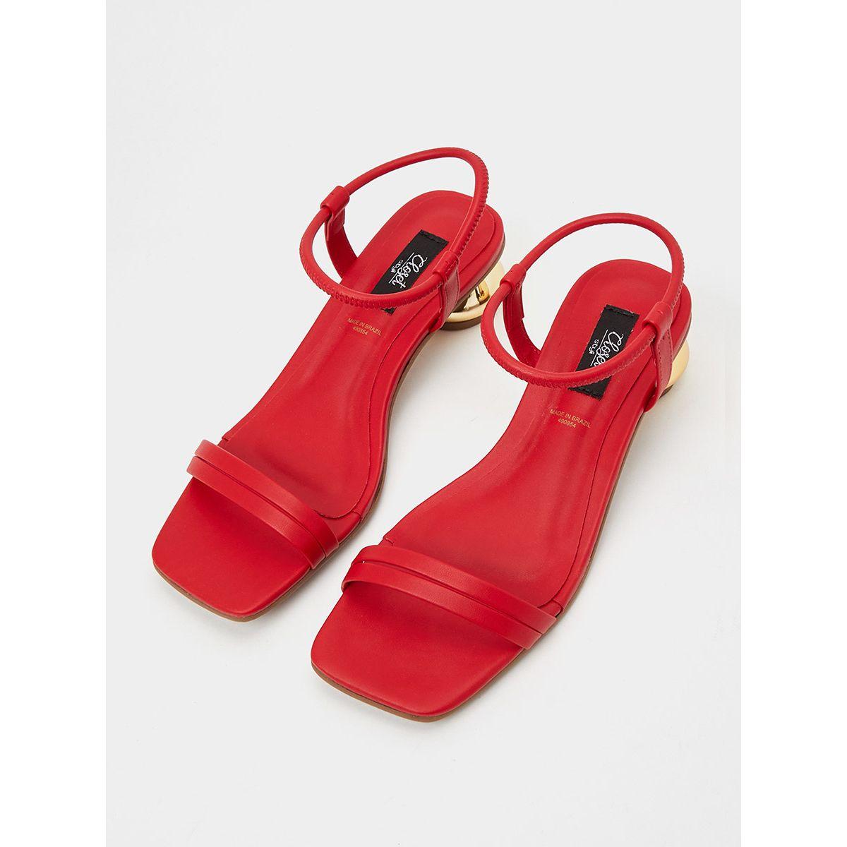 Styli Metallic Heel Detail Square Toe Sandals-women-shoes-heels-image-2
